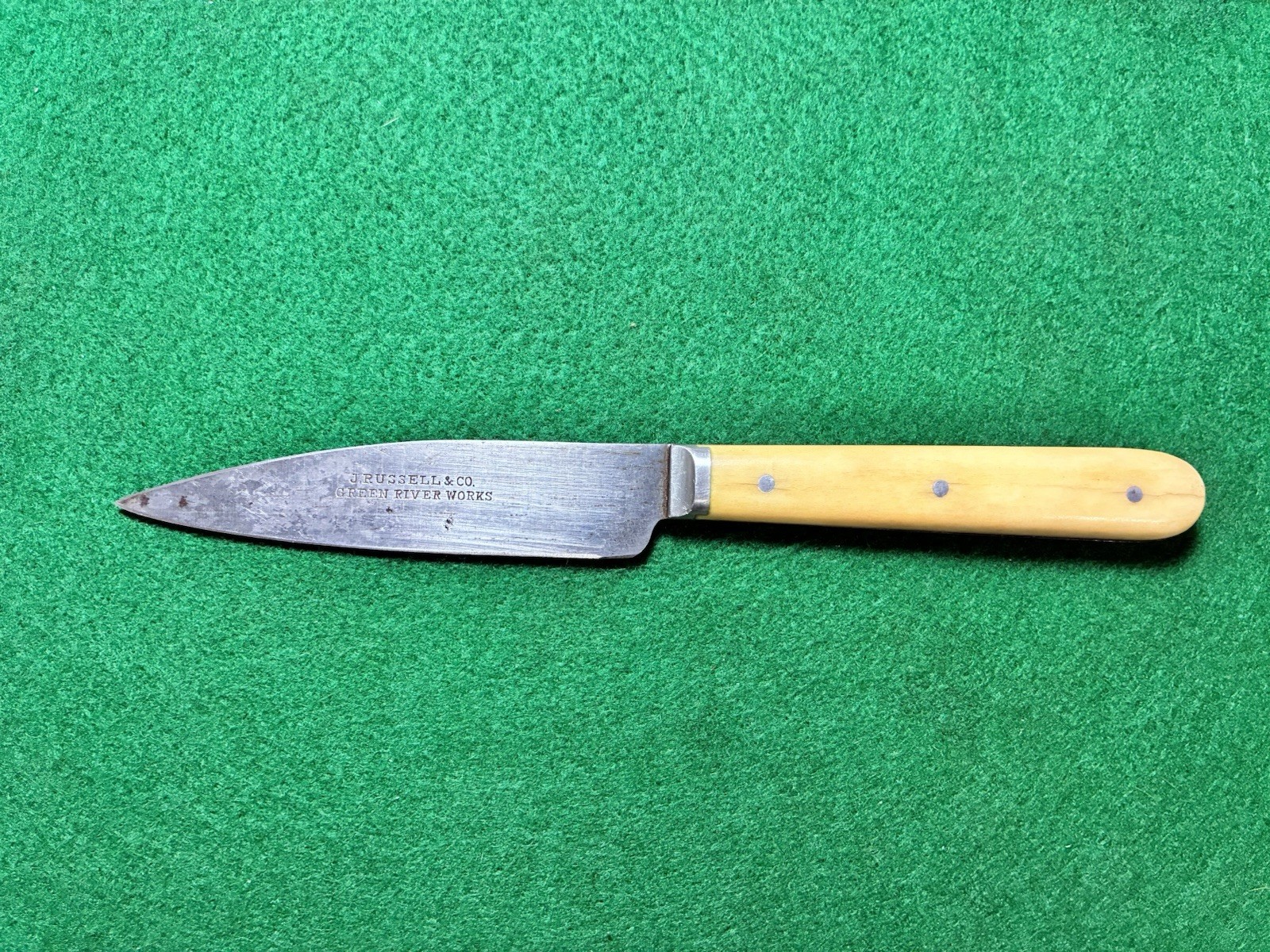 Vintage Late 1800s J. Russell & Co. Green River Works Carbon Steel Paring Knife Vintage Late 1800s J. Russell & Co. Green River Works Carbon Steel Paring Knife