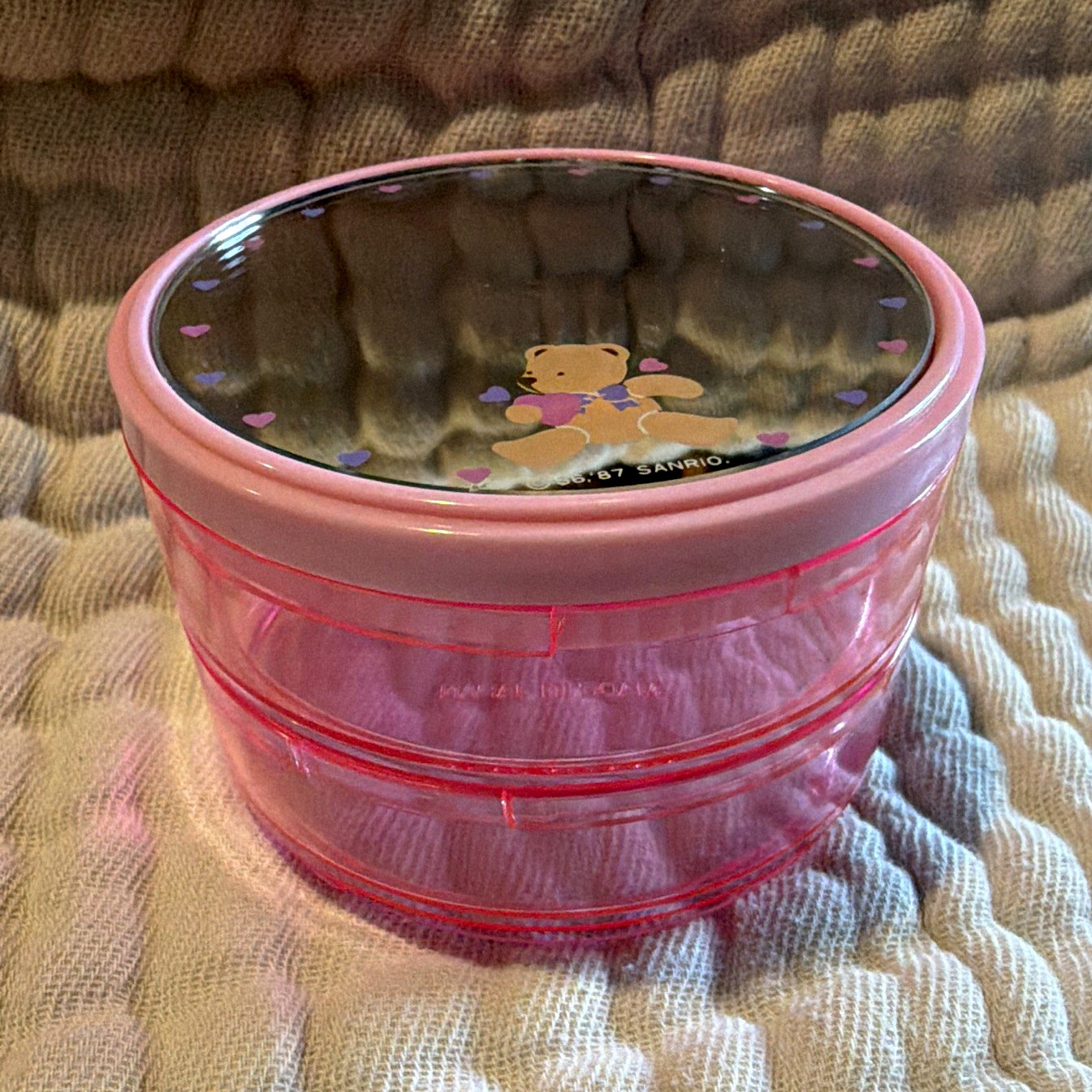 Sanrio Vintage Round Pink Plastic Trinket Box with Mirror Lid Made in Japan Sanrio Vintage Round Pink Plastic Trinket Box with Mirror Lid Made in Japan