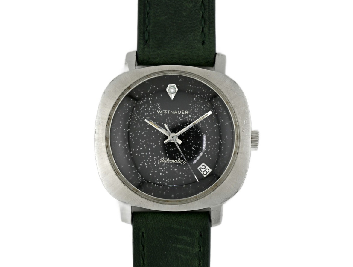 Wittnauer 1960\'s Stainless Steel UFO Case Star Patina Dial Black Men\'s 34mm