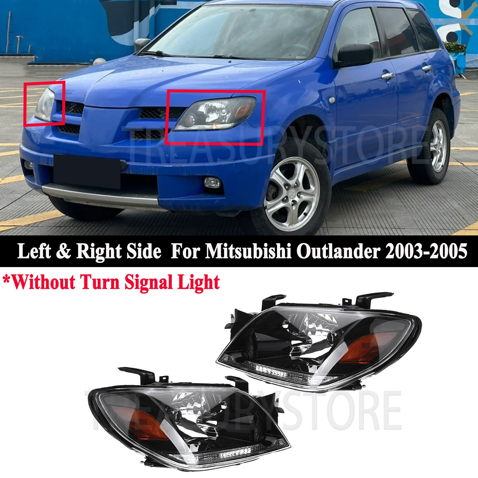 For MITSUBISHI Outlander 2003-2005 LH & RH Head Lamp Headlights Assembly W/OBulb