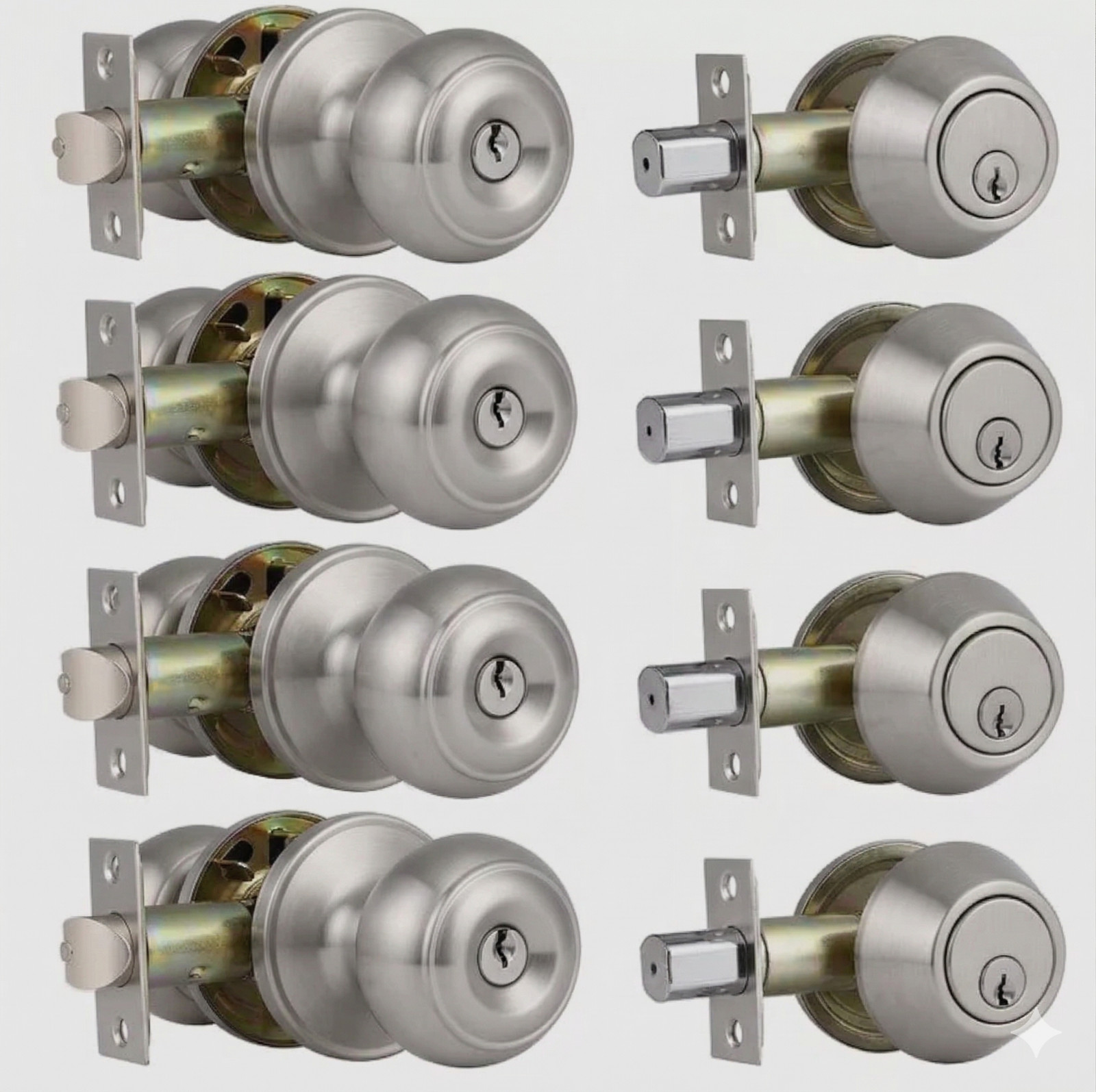 4 Pack Keyed Entry Door Knobs & Single Cylinder Deadbolt Lock Combo Set - SILVER 4 Pack Keyed Entry Door Knobs & Single Cylinder Deadbolt Lock Combo Set - SILVER