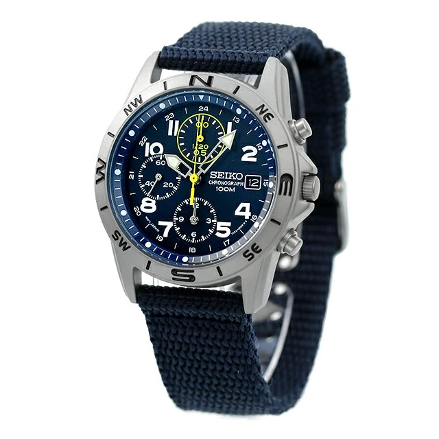 Brand New Seiko Chronograph SND379R Navy Dial Nylon Strap Quartz Watch Japan