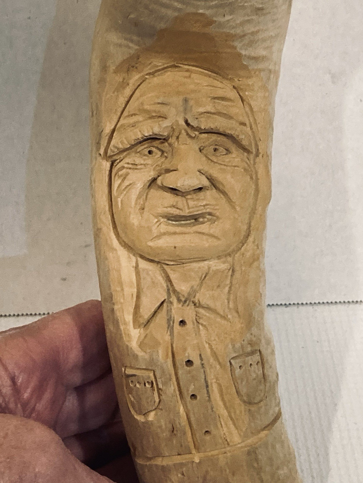 Vintage Hand Carved Man\'s Face Caricature Real Wooden Folk Art 8 in