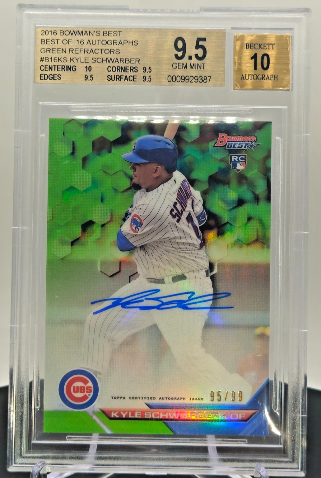 2016 Bowman's Best Kyle Schwarber RC Green Refractor Auto /99 BGS 9.5 Auto 10