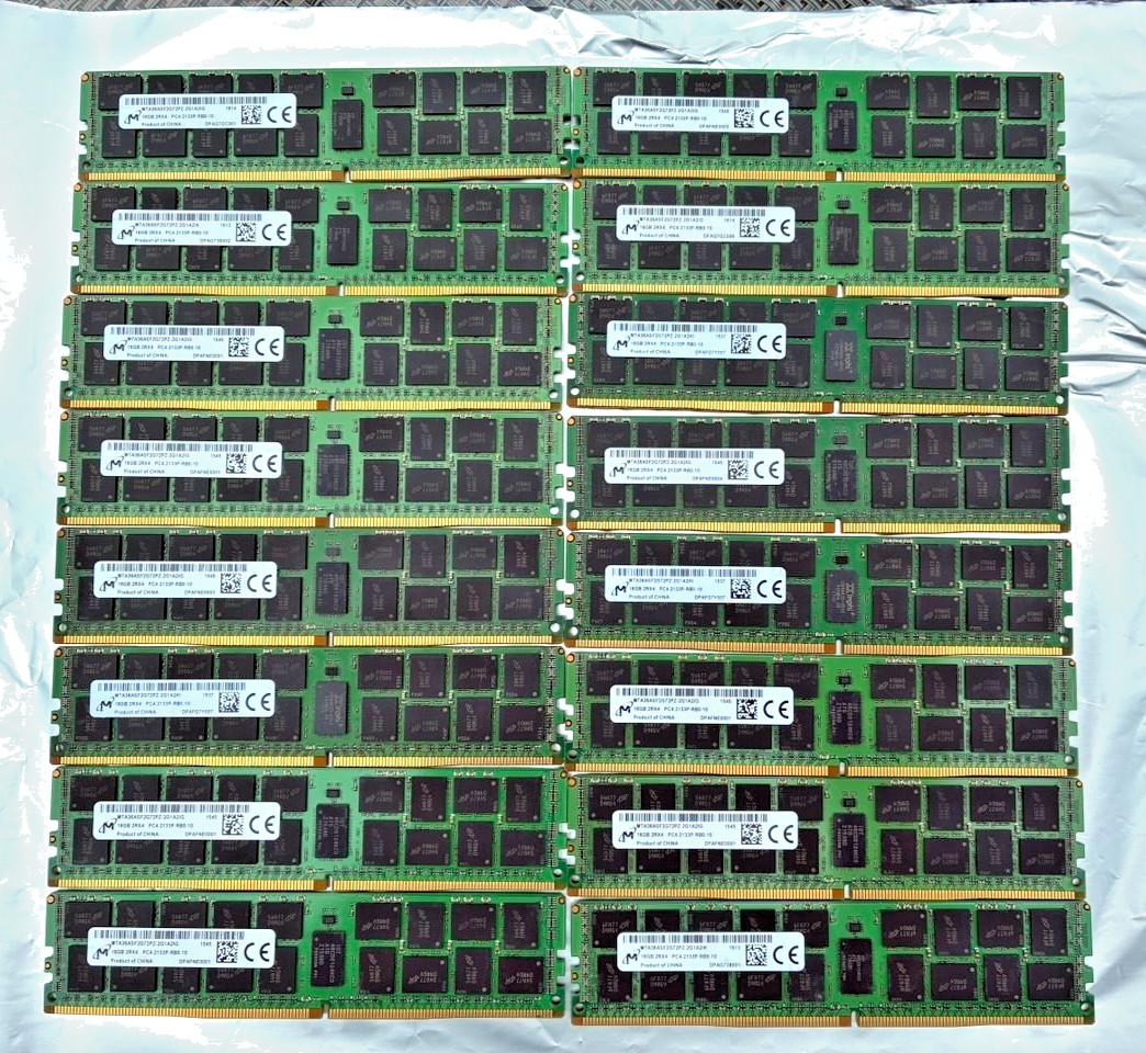 256GB 16x 16GB DDR4 Reg 2RX4 ECC Micron Server RAM PC4-2133P-RB0-10