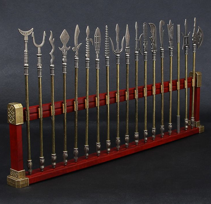 18pcs Chinese Martial Arts Mini Weapon Model Set Metal Display Ornaments Rack