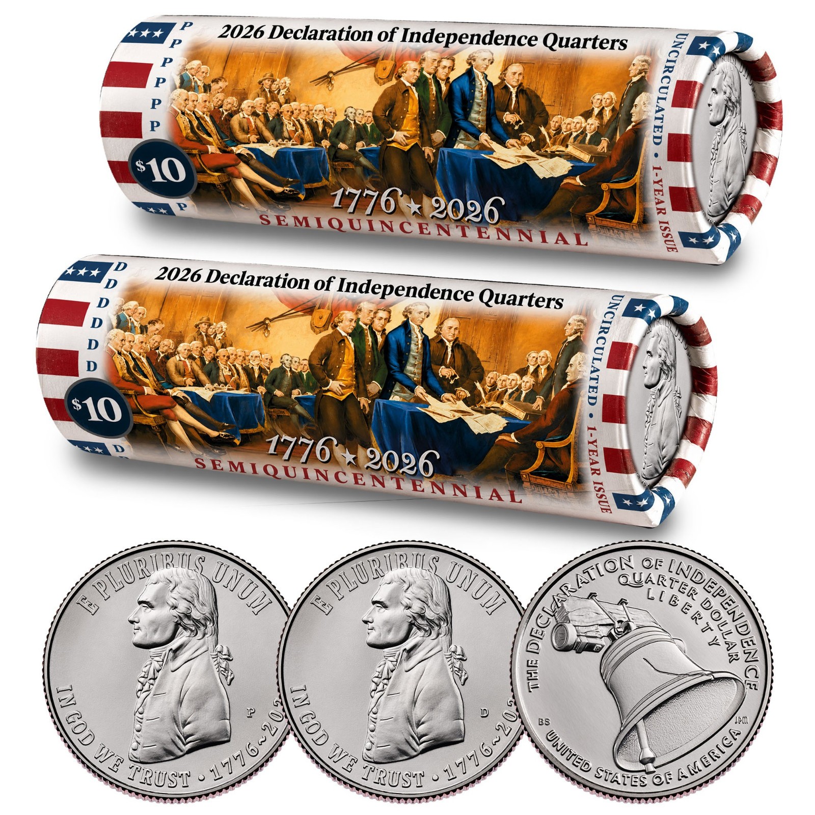 2026 P & D Set • Declaration of Independence Quarter • DOI Rolls America 250