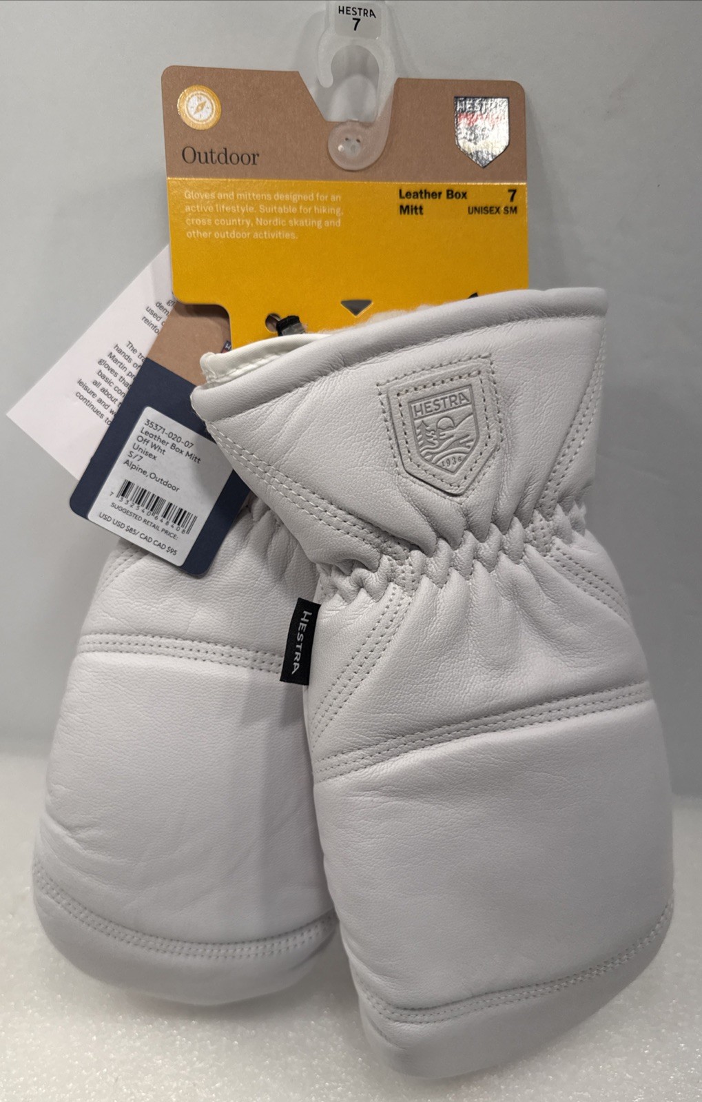 New HESTRA Leather Box Mitt- Off White Size 7 Unisex SM Goat Leather New HESTRA Leather Box Mitt- Off White Size 7 Unisex SM Goat Leather