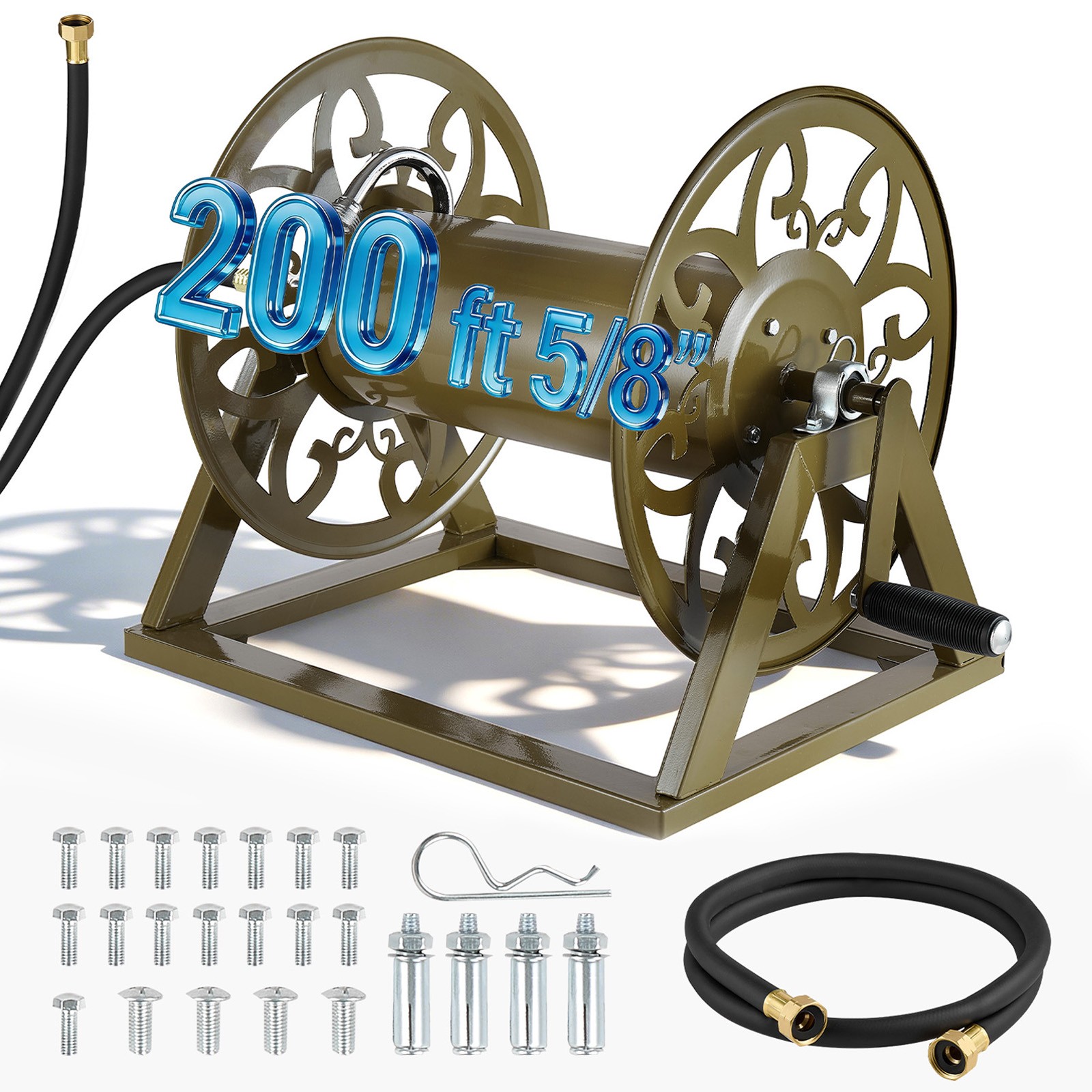 VEVOR Wall Mounted Garden Hose Reel Holds 200 Feet of 5/8-inch Hose for Backyard