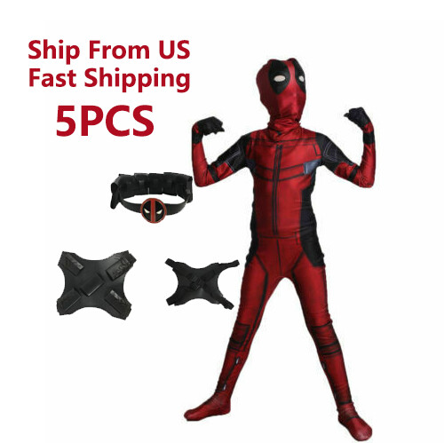 Kids Deadpool Costume Boys Halloween Cosplay Jumpsuit Bodysuits Accessories Gift