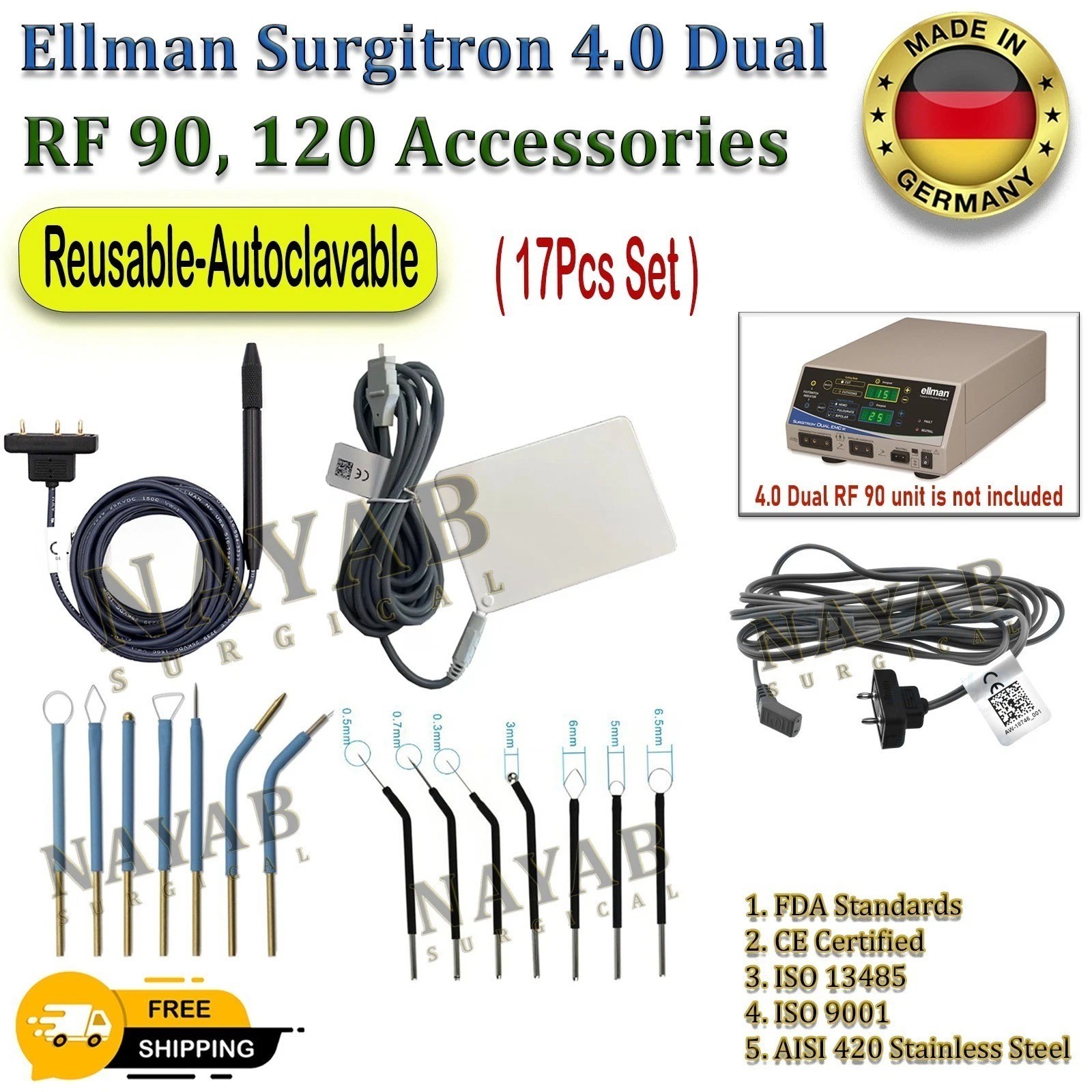 Ellman Surgitron Dual RF 90 Complete Accessories Kit Reusable / Autoclavable CE