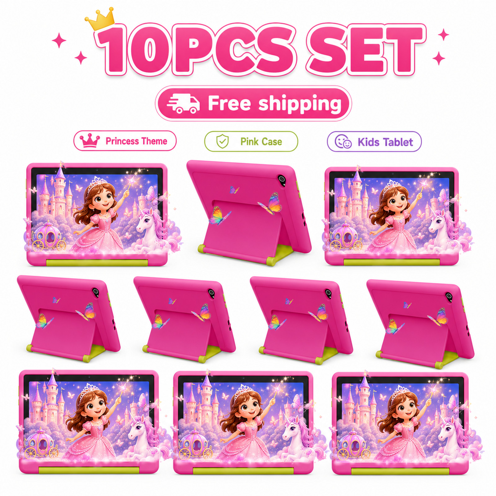 10PCS Pink Tablet Kids Pad Android 15 Octa-Core 20GB+64GB Education W/Shockproof 10PCS Pink Tablet Kids Pad Android 15 Octa-Core 20GB+64GB Education W/Shockproof