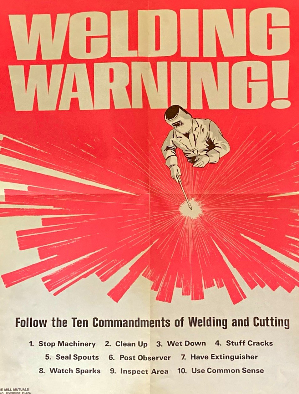 Vintage Original Mill Mutuals Welding Warning Poster FP-901-65 1965 Vintage Original Mill Mutuals Welding Warning Poster FP-901-65 1965