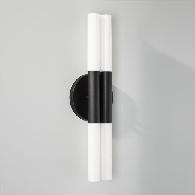 Pair (2) CB2 Bella Fluted Black Wall Sconce | Crate and Barrel | MCM Modern
