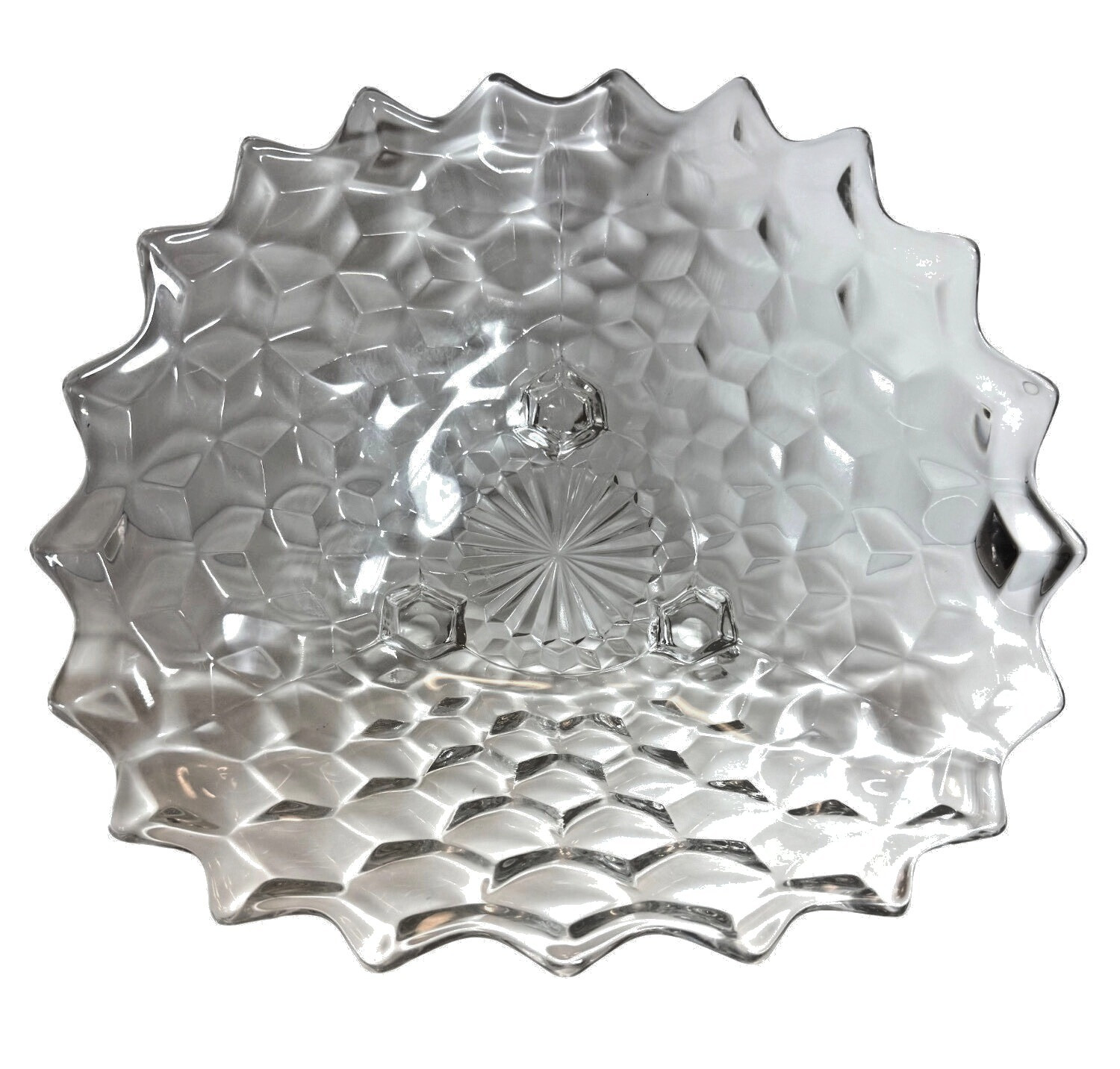 Fostoria Footed Triangular Bowl Centerpiece Vintage American Clear Glass 11.5”