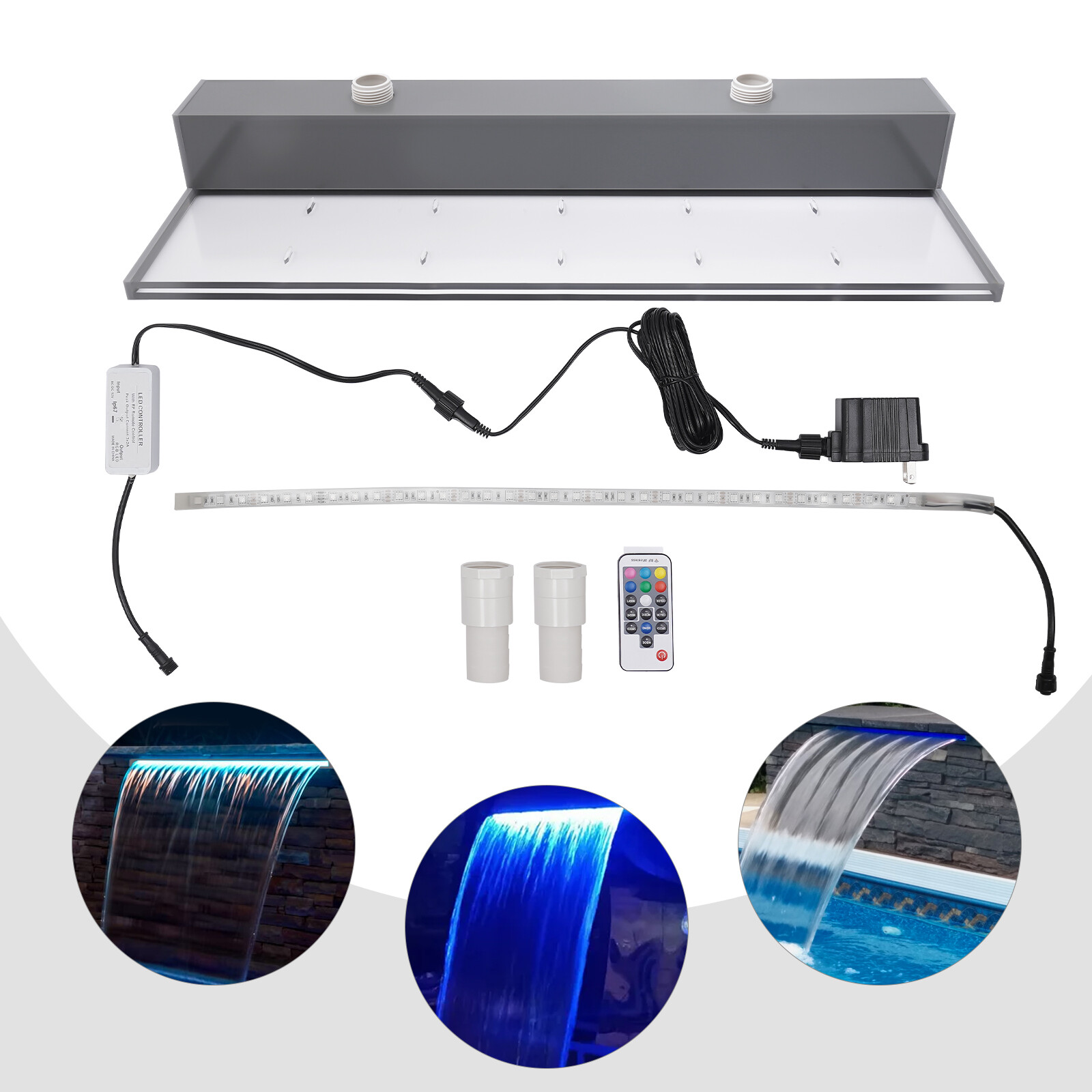 Waterfall Pool Fountain 7 Color Changing & Remote Lighted Waterfall Spillway