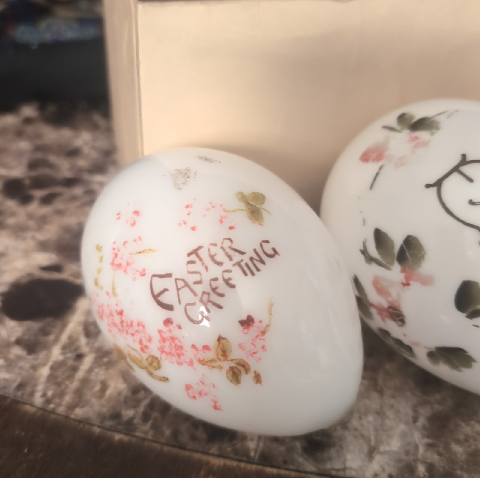 Three Antique Victorian Glass Easter Eggs Three Antique Victorian Glass Easter Eggs
