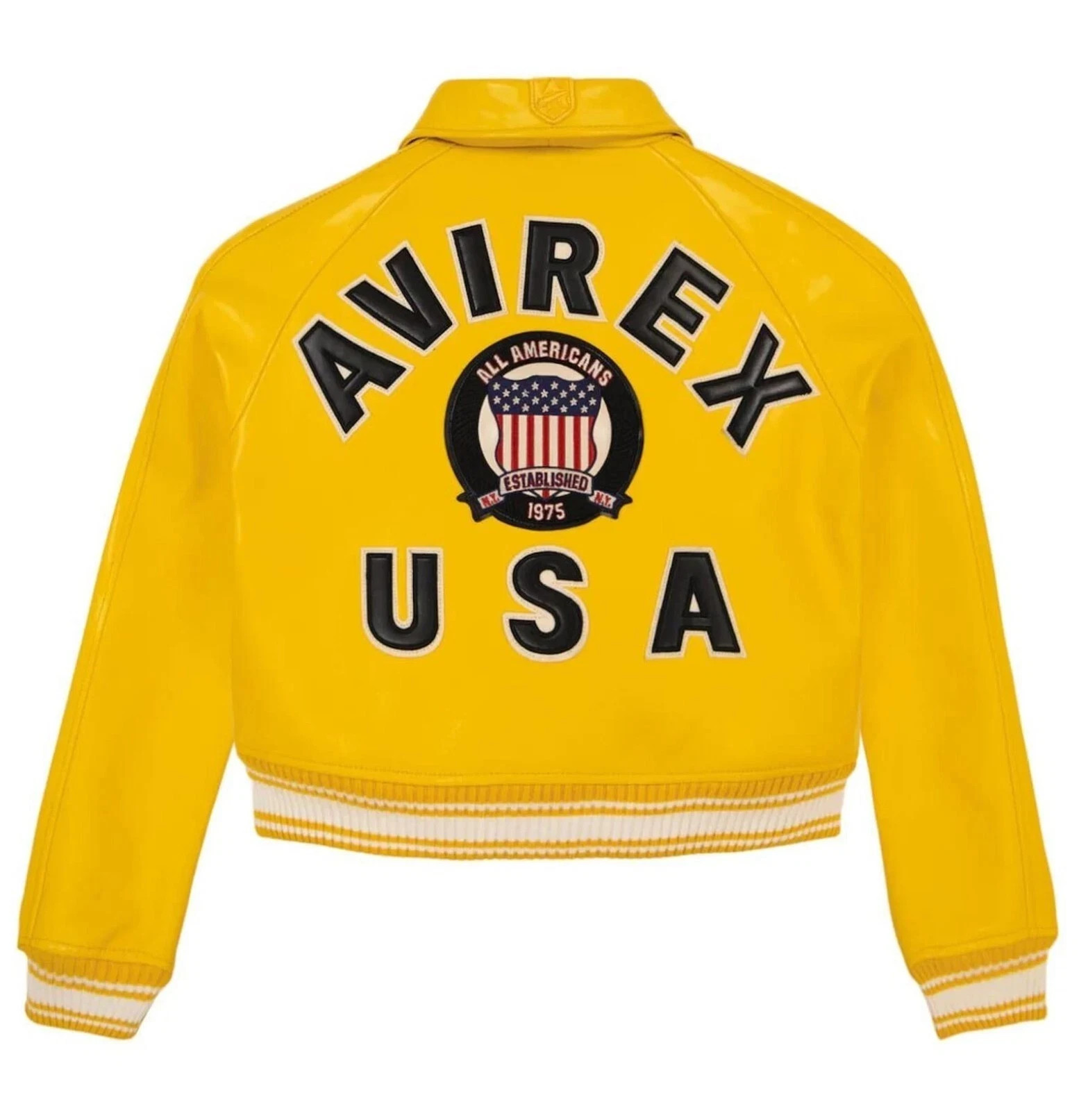 Women's Avirex Yellow Real Bomber American Flight Jacket Faux Leather Jacket