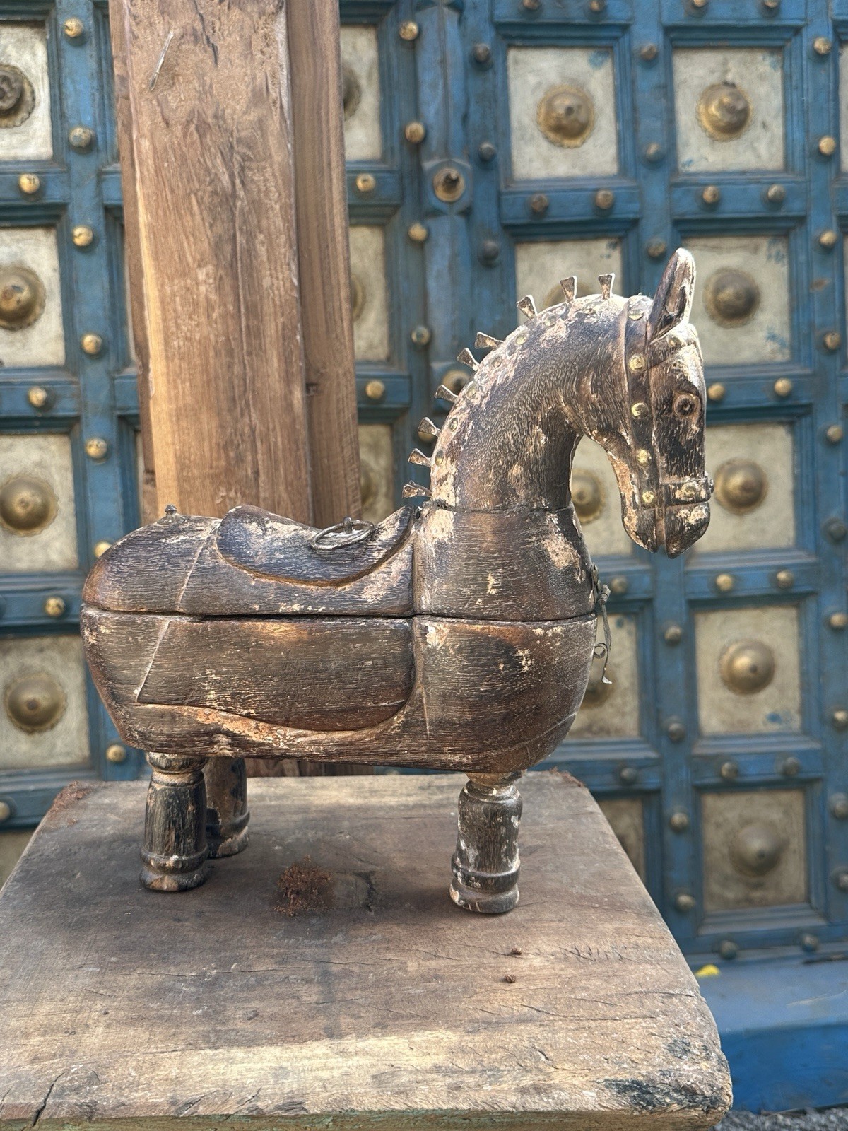 Antique Old Wooden Hand Carved Royal Horse Figure Box 1890 Antique Old Wooden Hand Carved Royal Horse Figure Box 1890