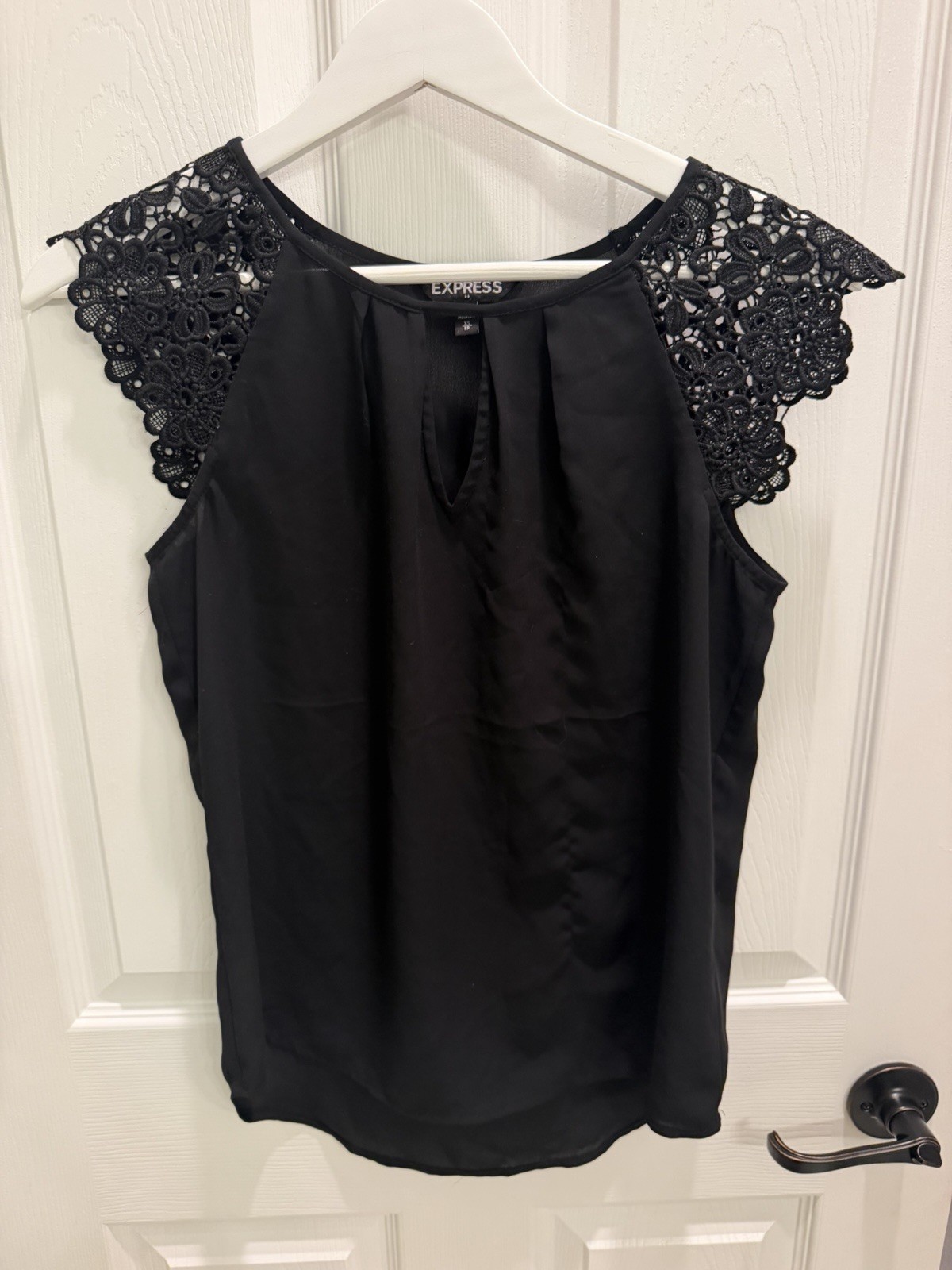 Express Black Lace Cap Sleeve Keyhole Blouse Top XS