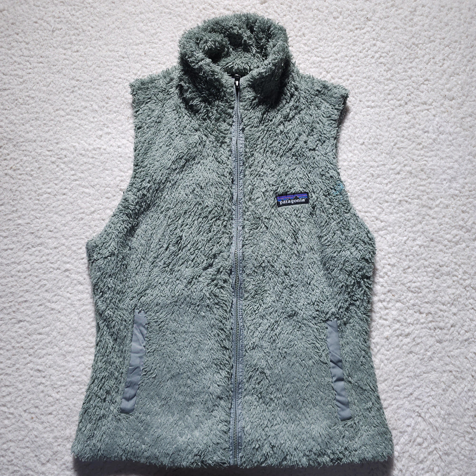 Patagonia Los Gatos Fleece Vest Womens Small Sage Grey Deep Pile Full Zip Sherpa