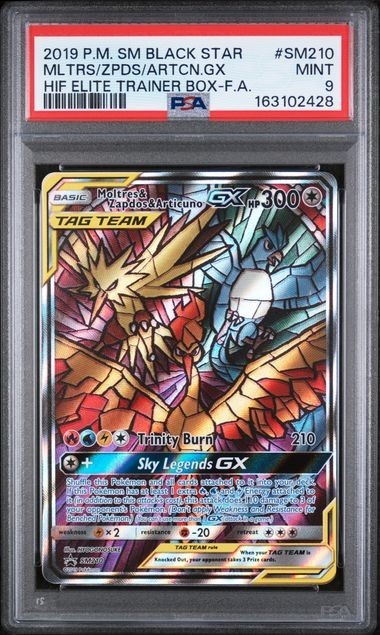 Pokemon TCG Moltres & Zapdos & Articuno GX SM210 Full Art Holo PSA 9
