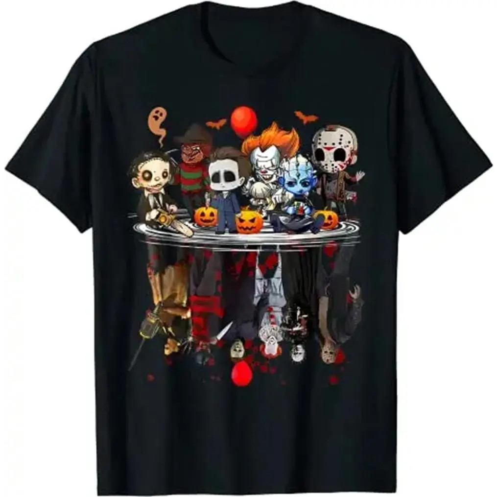 Unisex Spooky Season Horror Fan Graphic T-Shirt, Halloween Casual Matching Famil