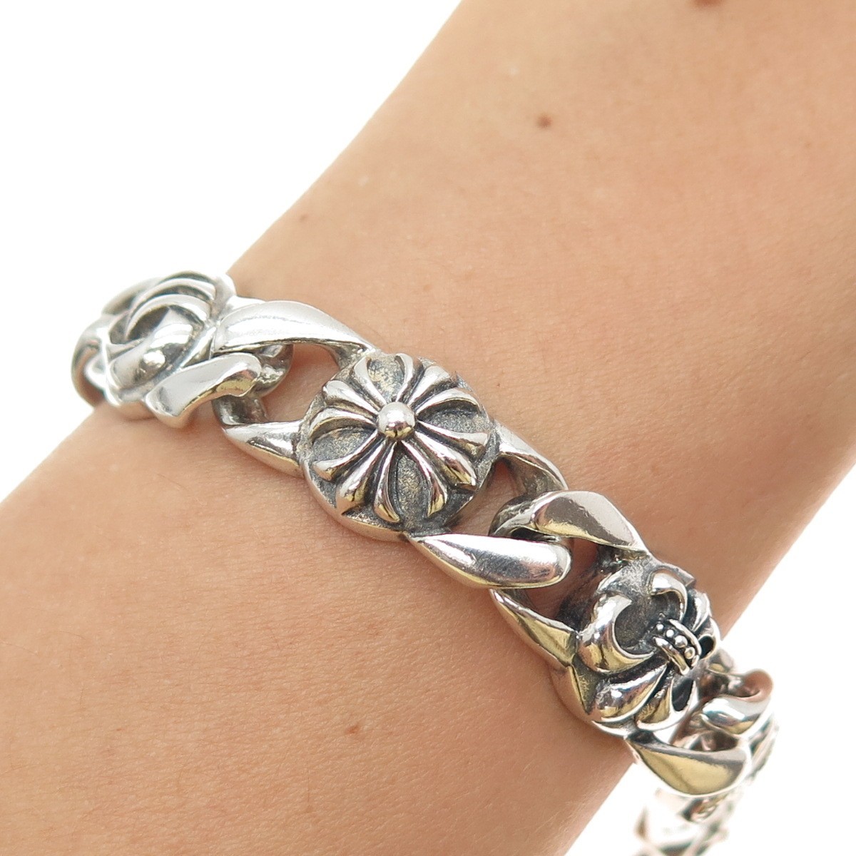 925 Sterling Silver Vintage Fleur de Lis Cross Oxidized Anchor Link Bracelet 8 925 Sterling Silver Vintage Fleur de Lis Cross Oxidized Anchor Link Bracelet 8