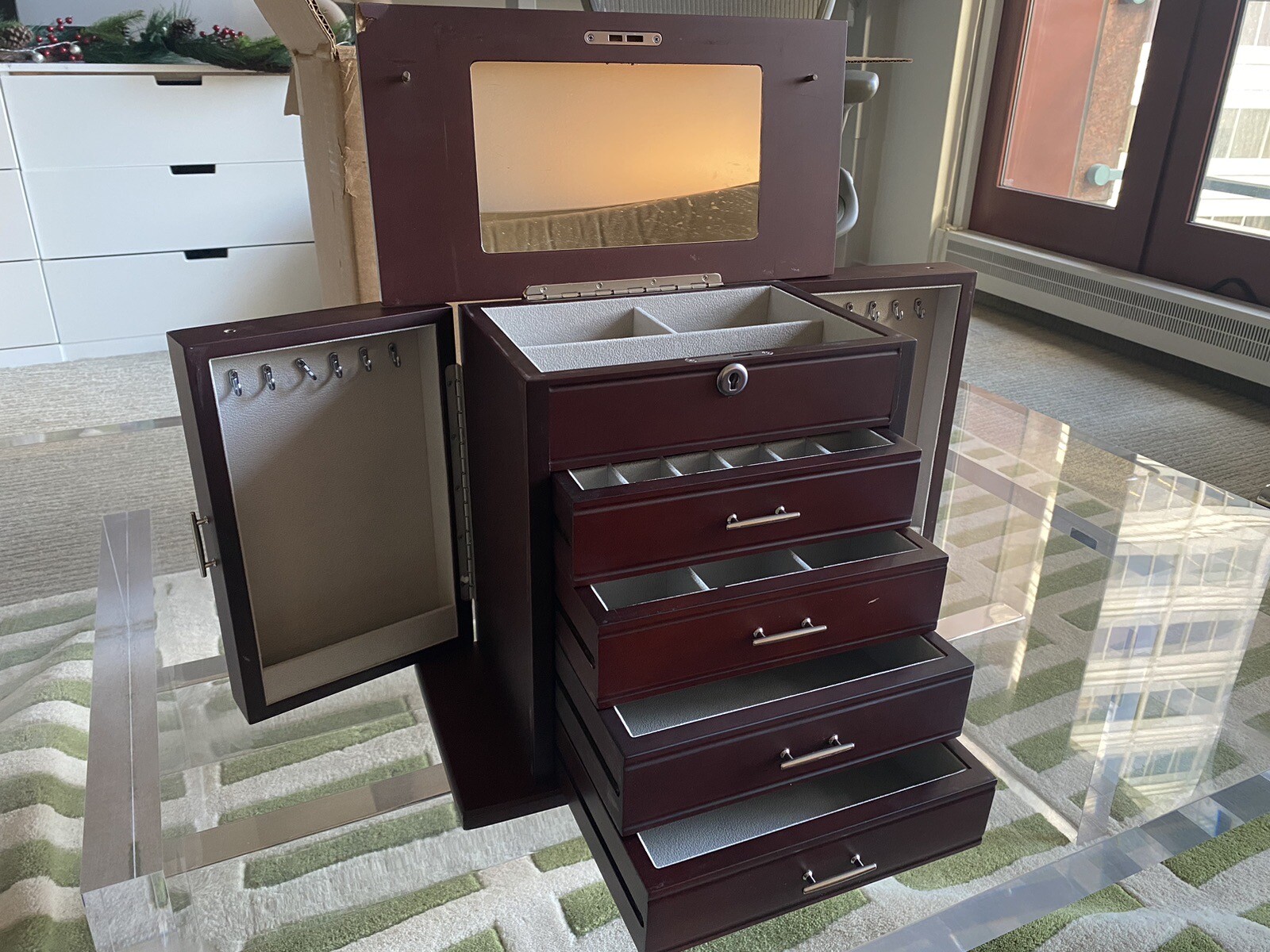 Jere Luxury Matte Mahogany Jewelry Box With Key High End