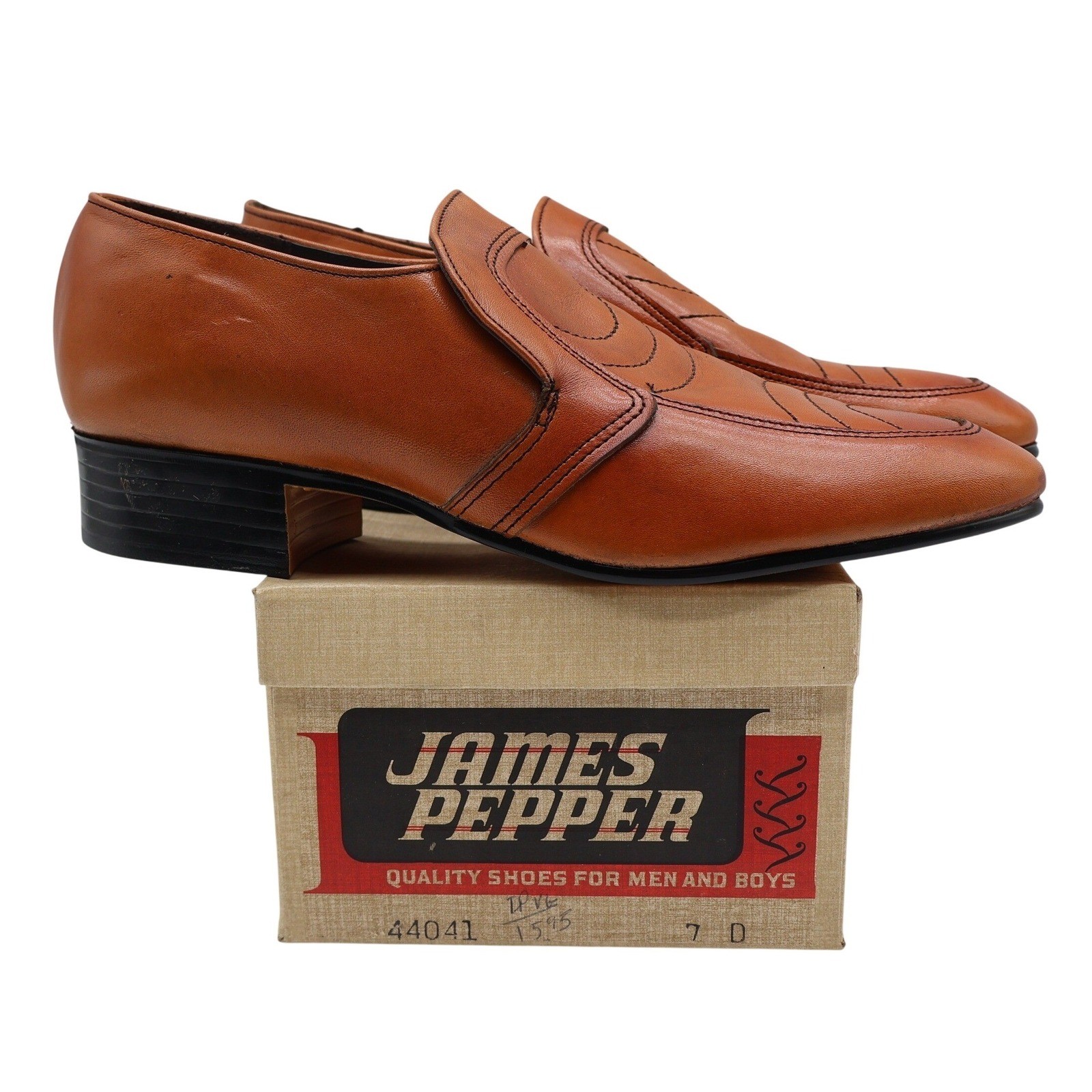 James Pepper Loafers Mens 7 D Vintage 70s Cognac Leather Deadstock USA 44041
