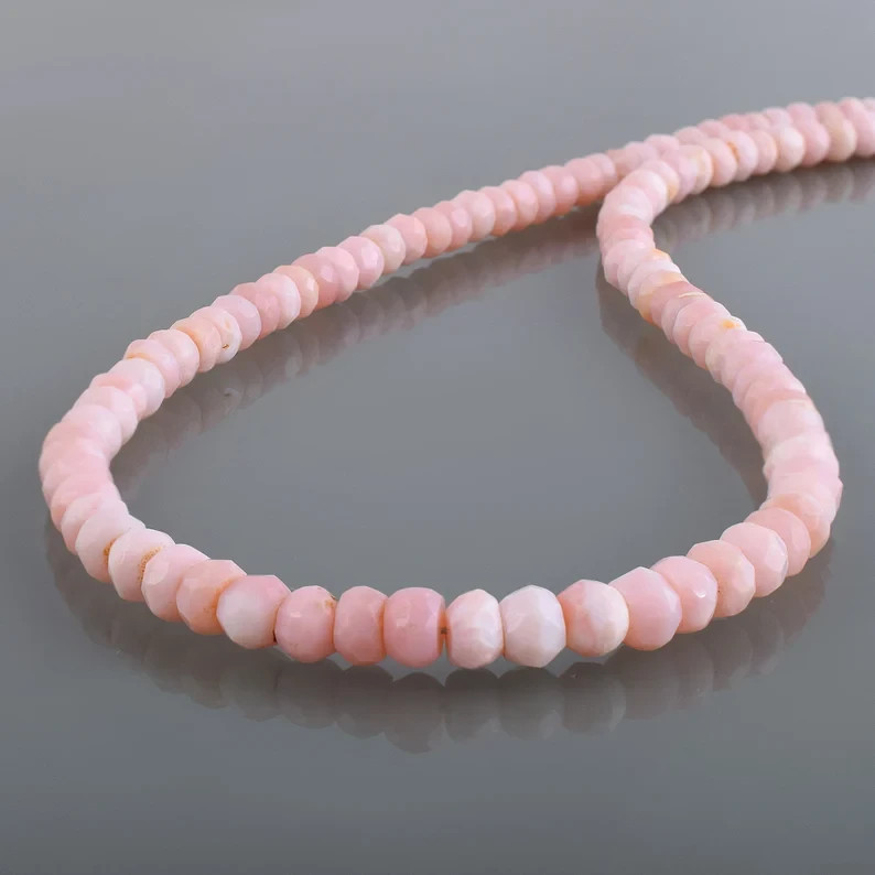 Natural Pink Peruvian Opal Beaded Necklace 925 Silver Strand Handmade Gift 18\