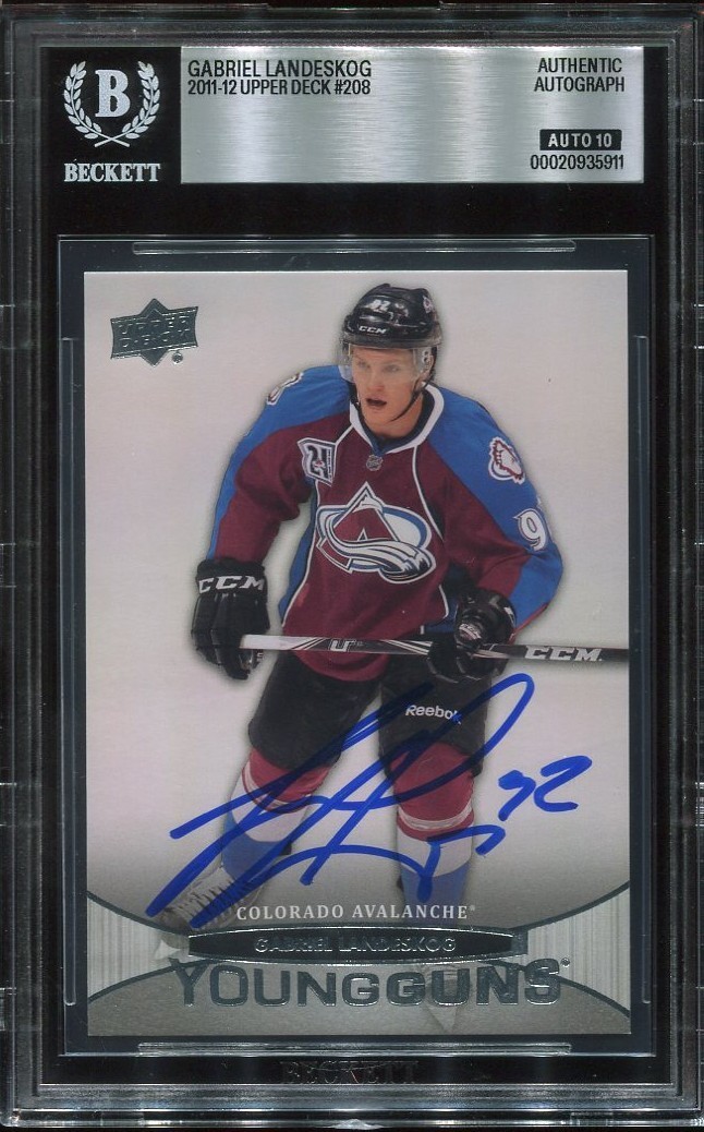 GABRIEL LANDESKOG signed 2011 UD YOUNG GUNS ROOKIE CARD RC YG BECKETT 10 (BAS) GABRIEL LANDESKOG signed 2011 UD YOUNG GUNS ROOKIE CARD RC YG BECKETT 10 (BAS)