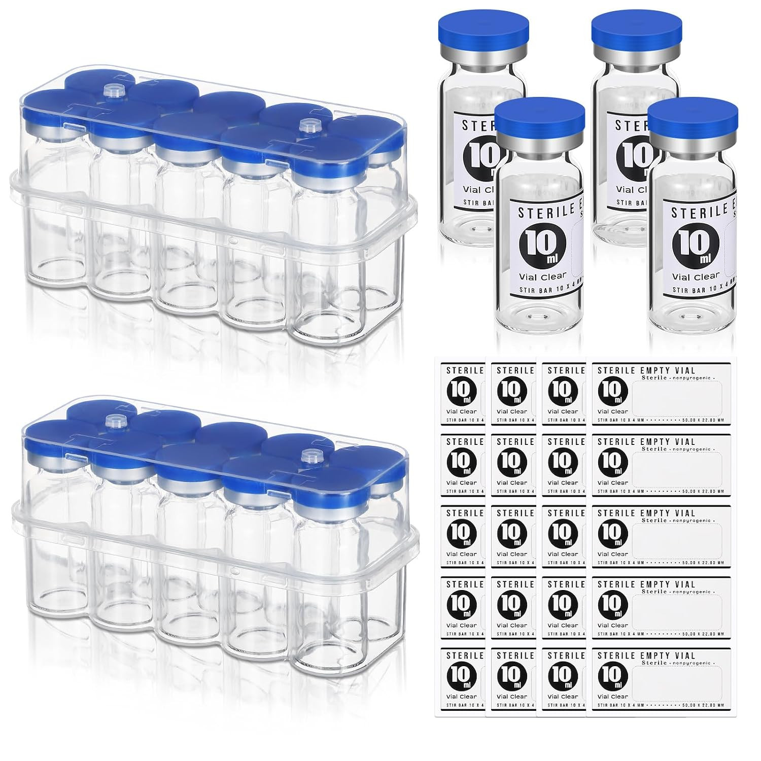 20 Pcs 10ml Sterile Vials Glass Sealed Injection Port, Blue