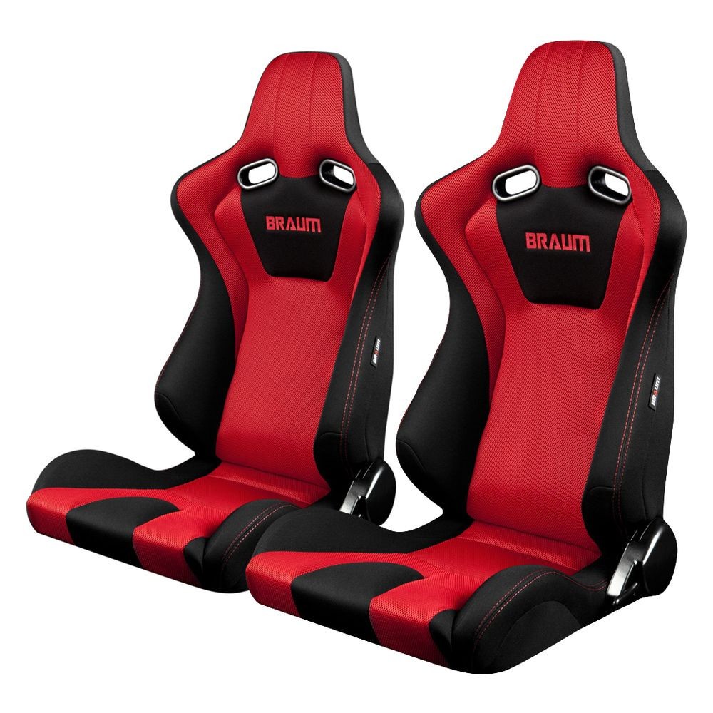 Braum BRR7-BKRD Venom Series Sport Seats, Black & Red Fabric, Red Stitches