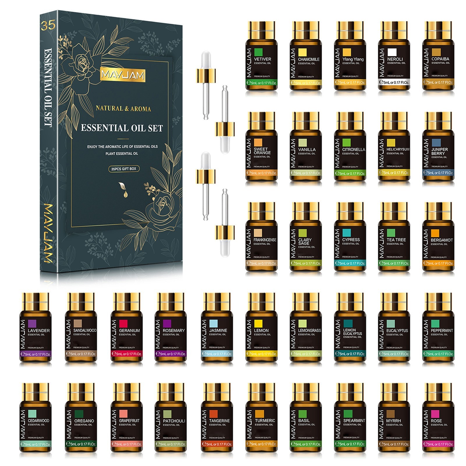 MAYJAM 35Pcs 5ml Essential Oil Set Aromatherapy Gift 100% Pure Oils for Diffuser