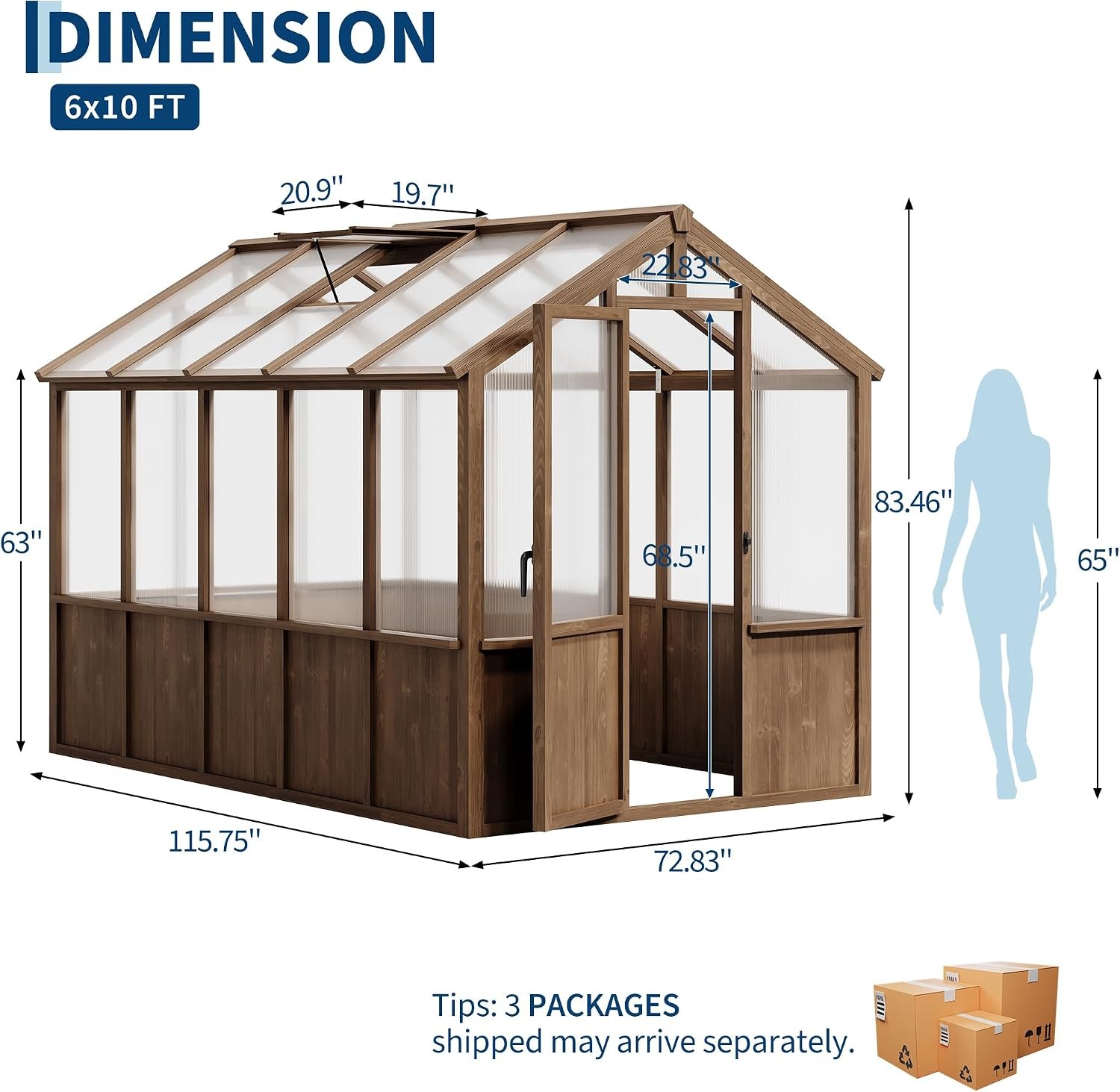 6x8ft/6x10ft/6x12ft Polycarbonate Wood Frame Walk-in Greenhouse Outdoor Backyard