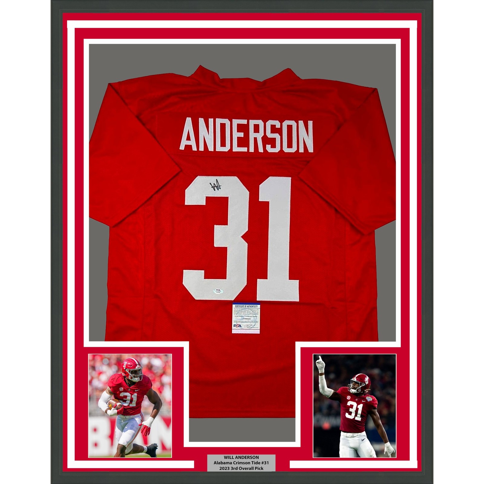Framed Autographed/Signed Will Anderson 35x39 Alabama Red Jersey PSA COA Framed Autographed/Signed Will Anderson 35x39 Alabama Red Jersey PSA COA