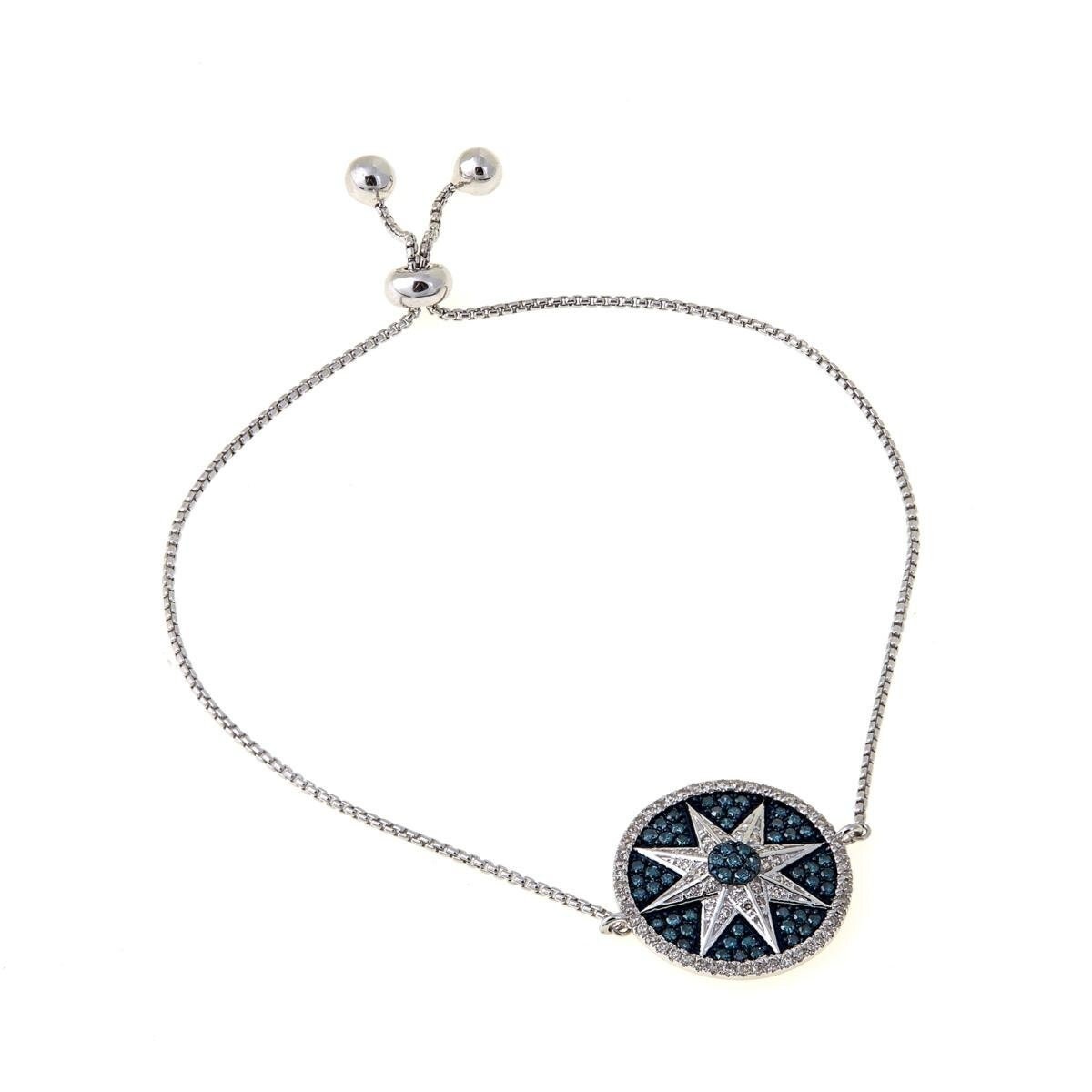 Rarities Carol Brodie Diamond Sterling Silver North Star Compass Bolo Bracelet