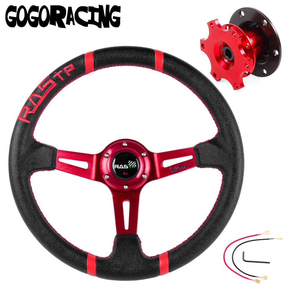 JDM 345mm/14inch Deep Dish Leather Racing Steering Wheel + Quick Release Adapter JDM 345mm/14inch Deep Dish Leather Racing Steering Wheel + Quick Release Adapter