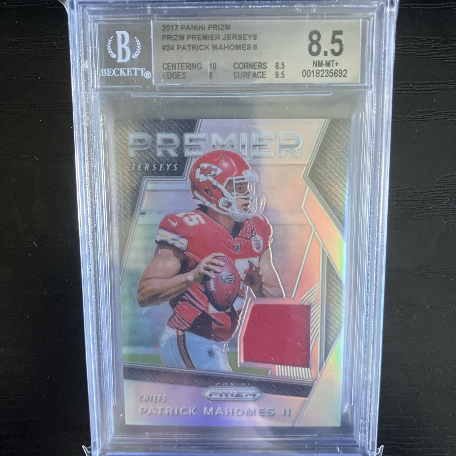 BGS 9.5 RC Patrick Mahomes 2017 Panini Prizm Premier Jerseys Rookie Patch Holo BGS 9.5 RC Patrick Mahomes 2017 Panini Prizm Premier Jerseys Rookie Patch Holo