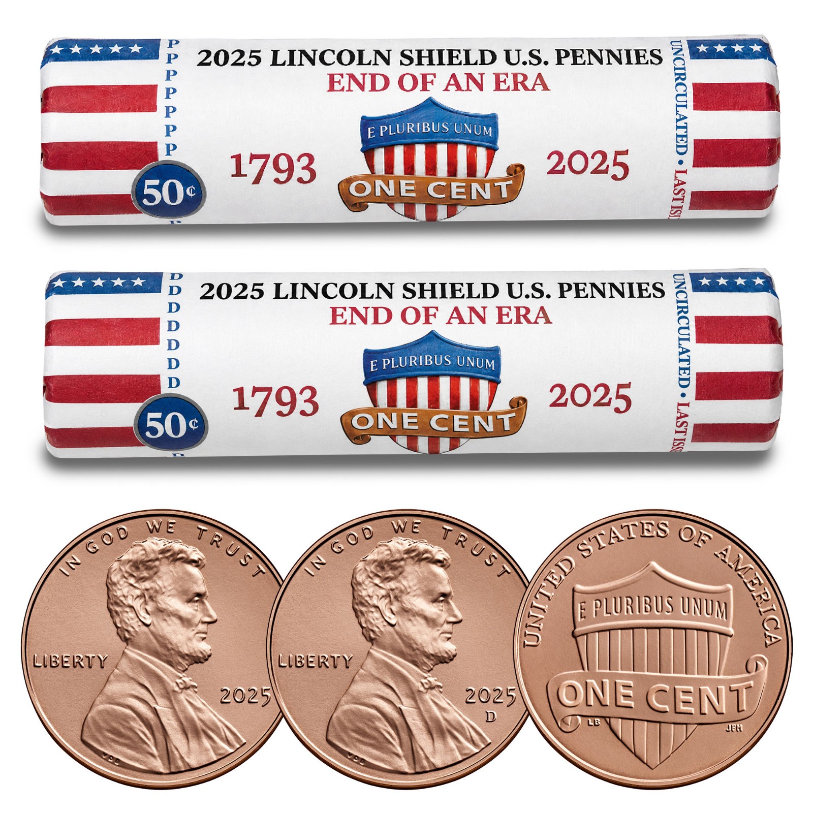 2025 P & D Final Issue Lincoln Cent Penny Rolls END OF AN ERA BU - Set of 2  P D