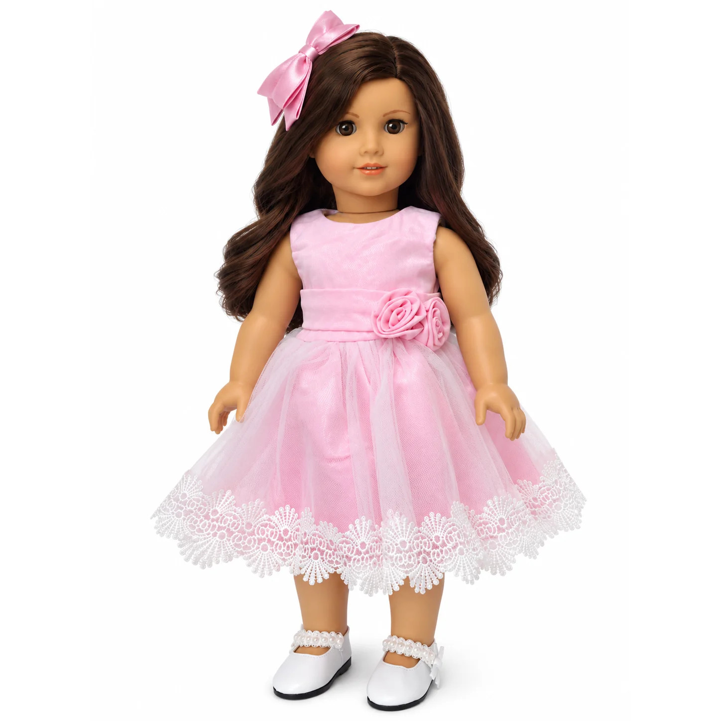 Pink Party Dress with White Lace Trim 18\