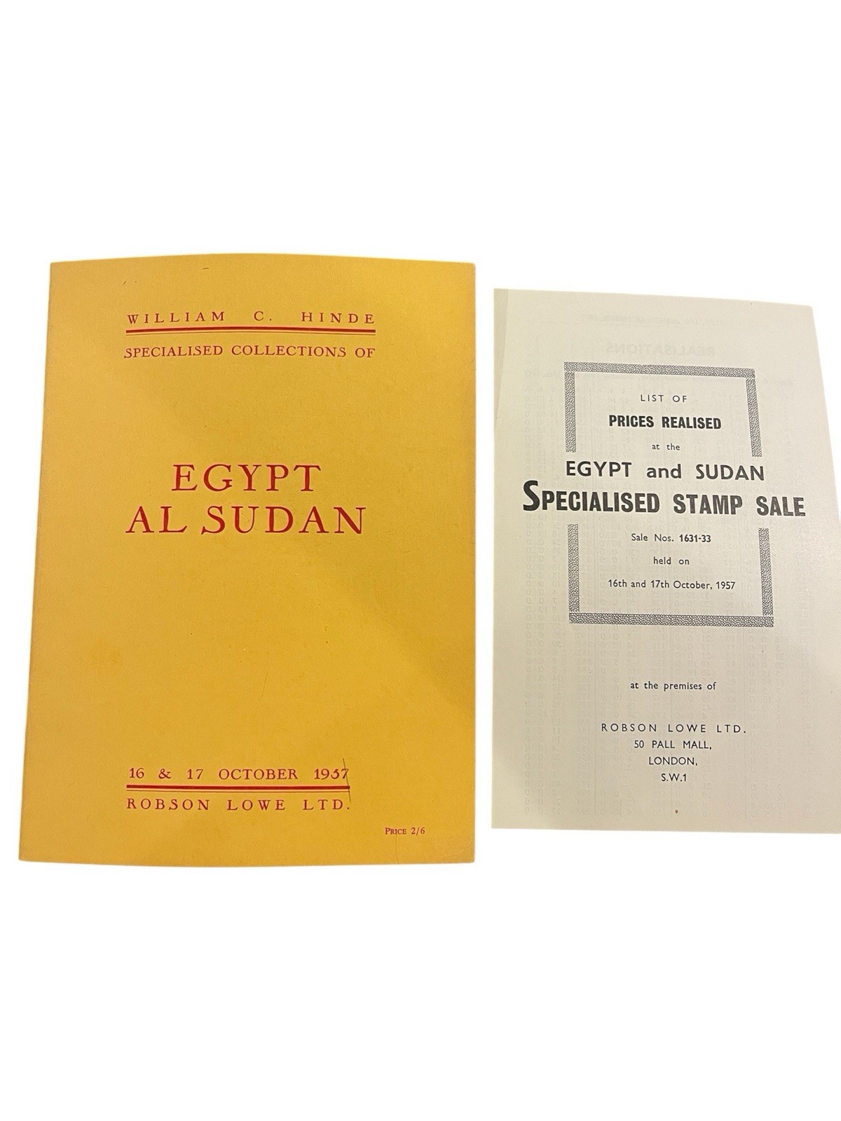 Vintage Robson Lowe 1957 Egypt & Sudan Hinde Auction Catalogue + Prices Realised
