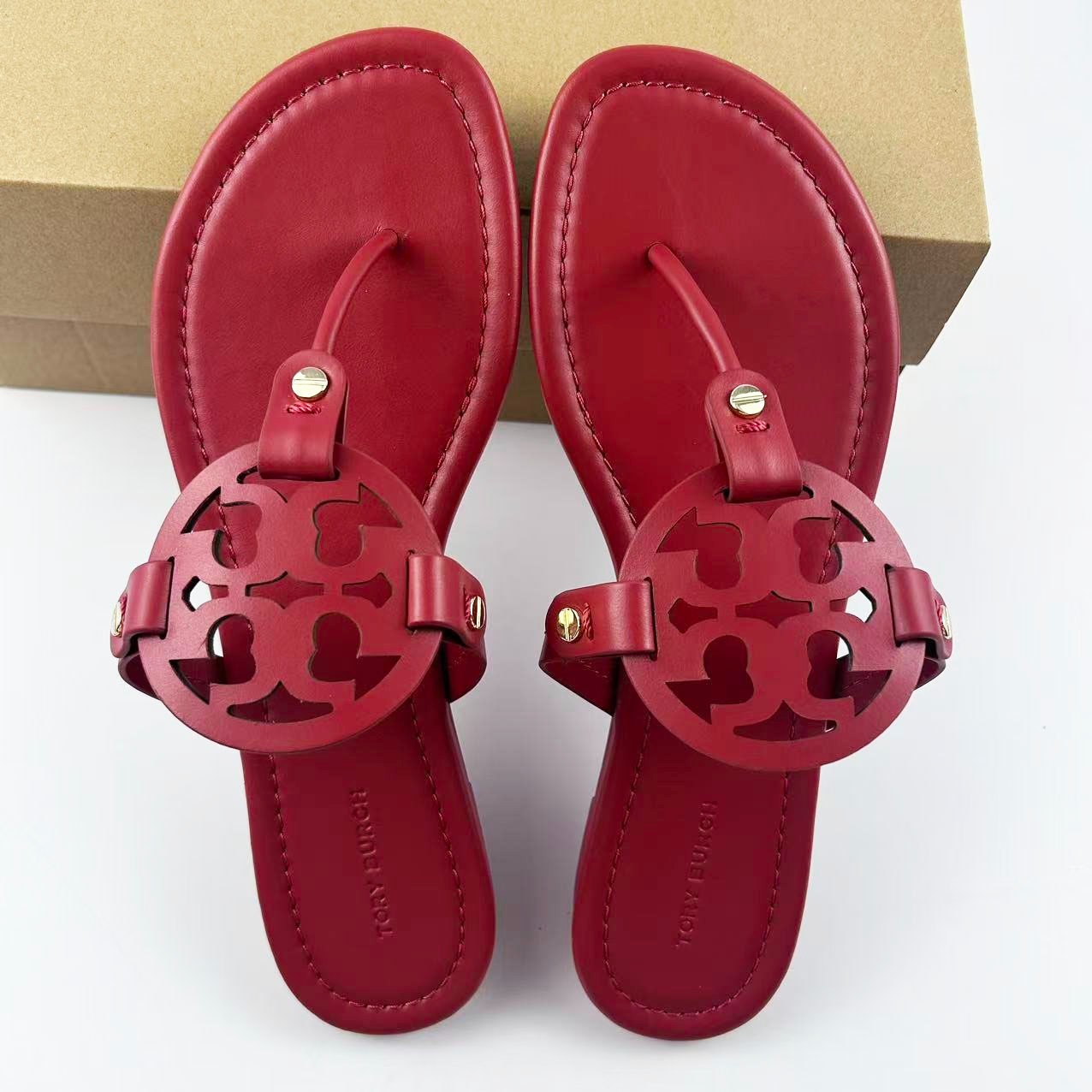 New Tory Burch Miller Leather Sandals Women's Flat Sandals Thin Bottom All Color