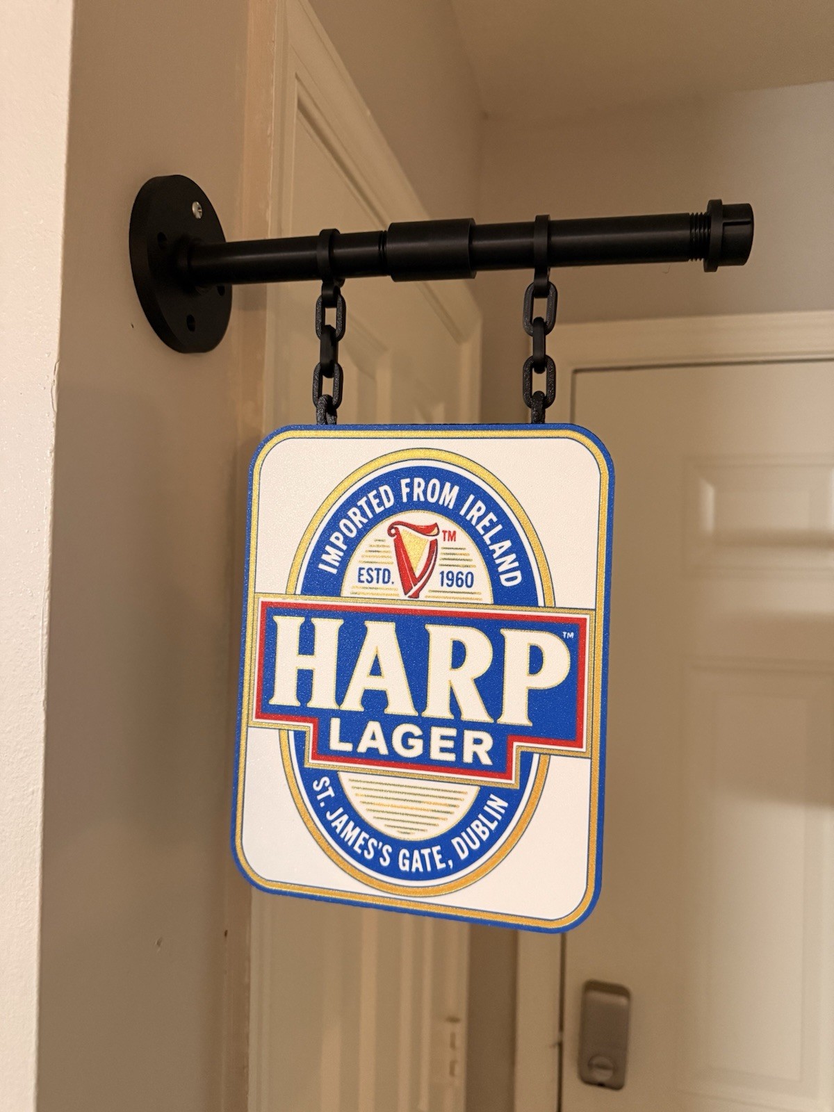 Harp Lager Imported From Ireland Hanging Beer Sign – Breweriana Wall Display Harp Lager Imported From Ireland Hanging Beer Sign – Breweriana Wall Display