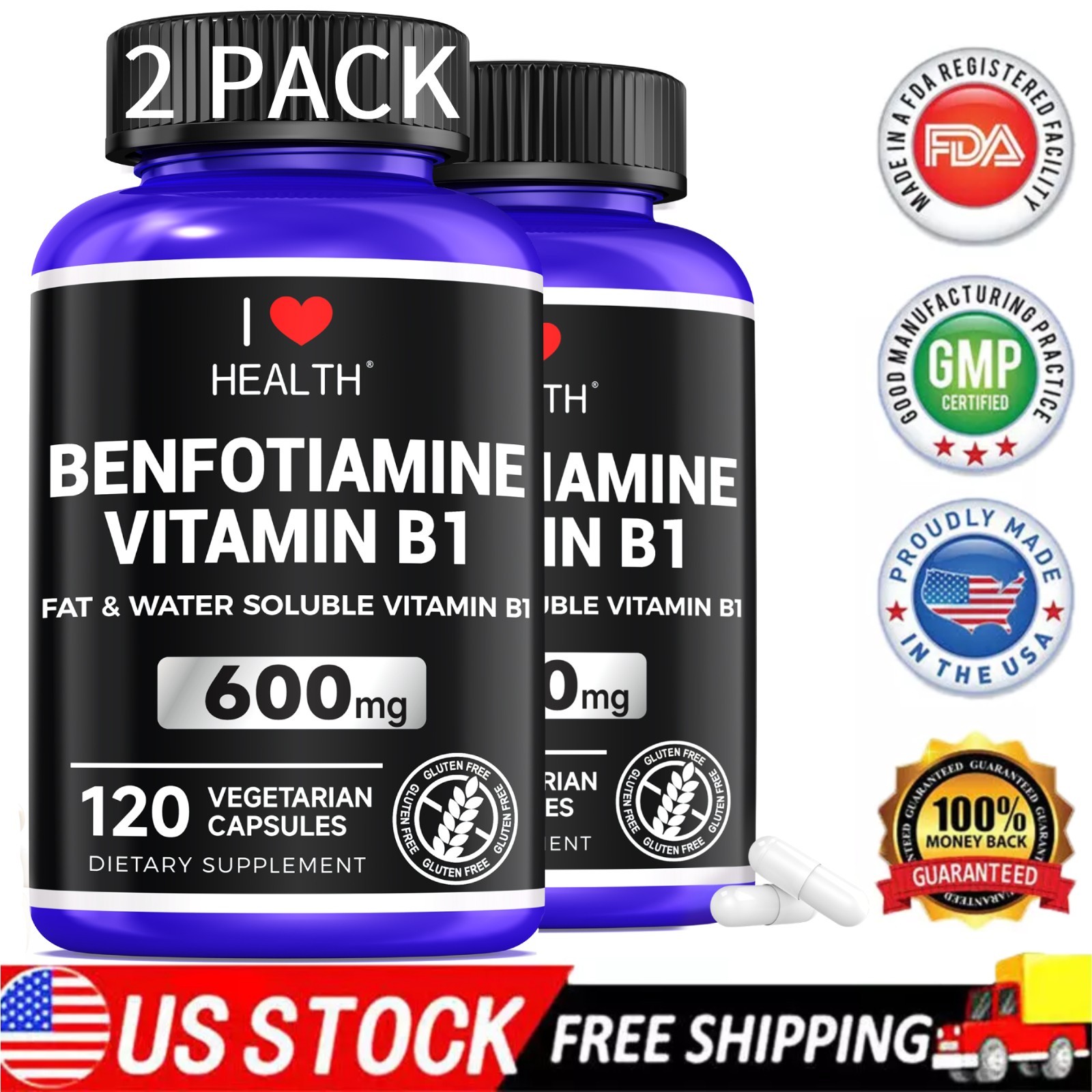Mega Benfotiamine 600mg with Vitamin B-1 Thiamin High Potency 240 Caps