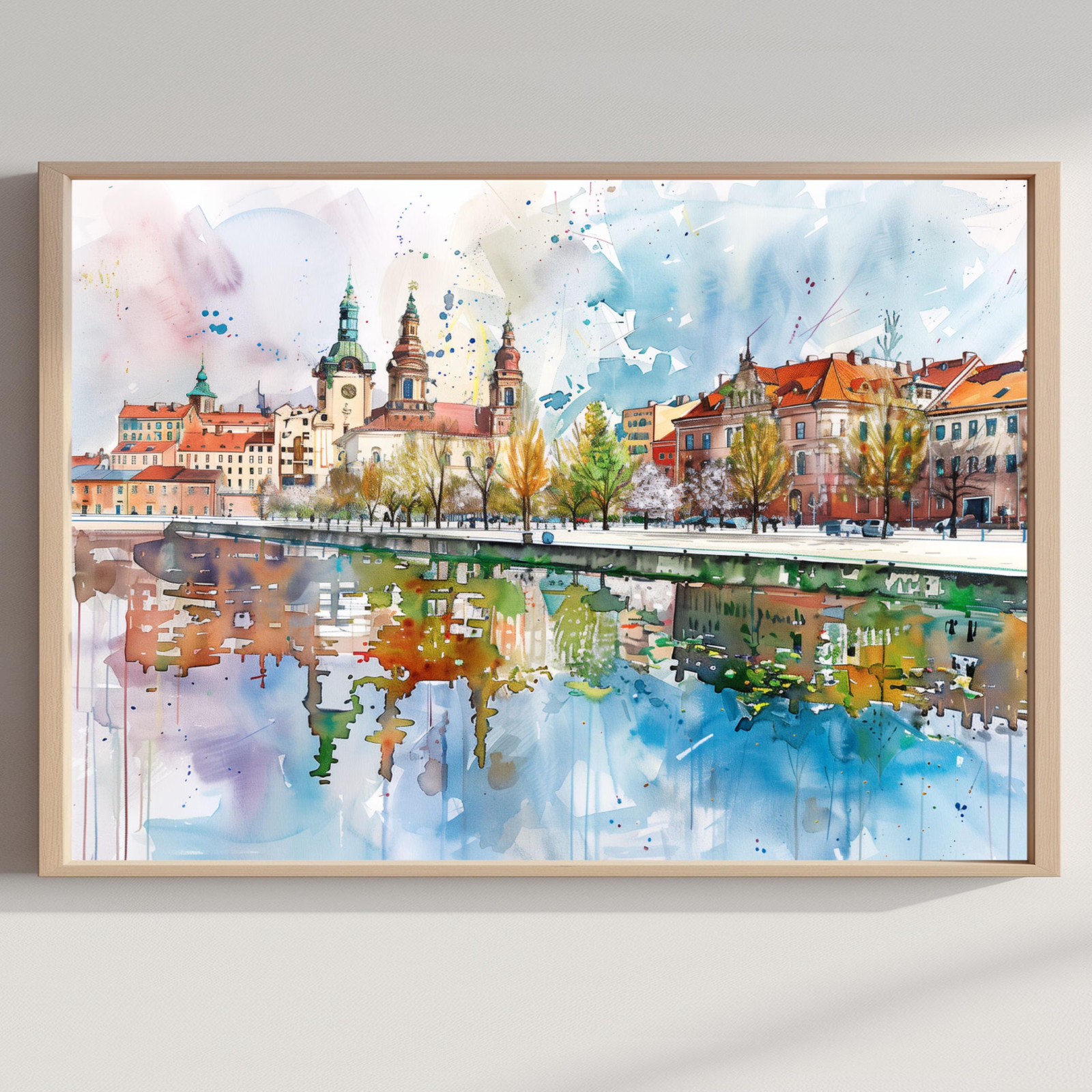 Lodz Old Town Poland Watercolor Print: Polish Travel Art Poster