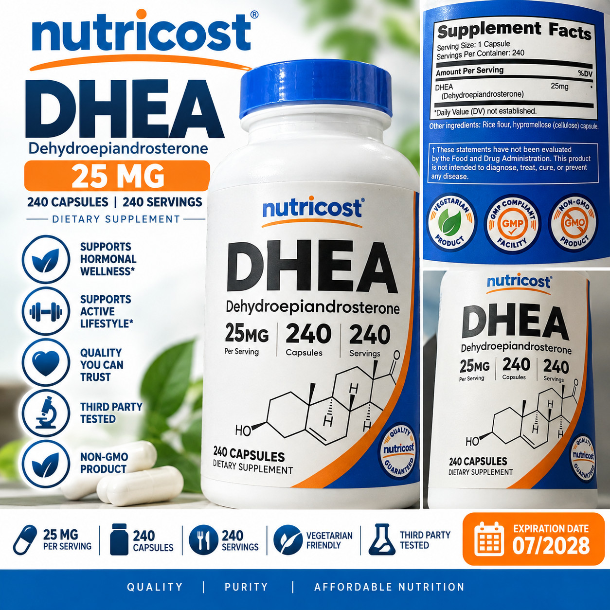 Nutricost DHEA 25mg 240 Capsules 240 Servings Dietary Supplement EXP 07/2028 Nutricost DHEA 25mg 240 Capsules 240 Servings Dietary Supplement EXP 07/2028