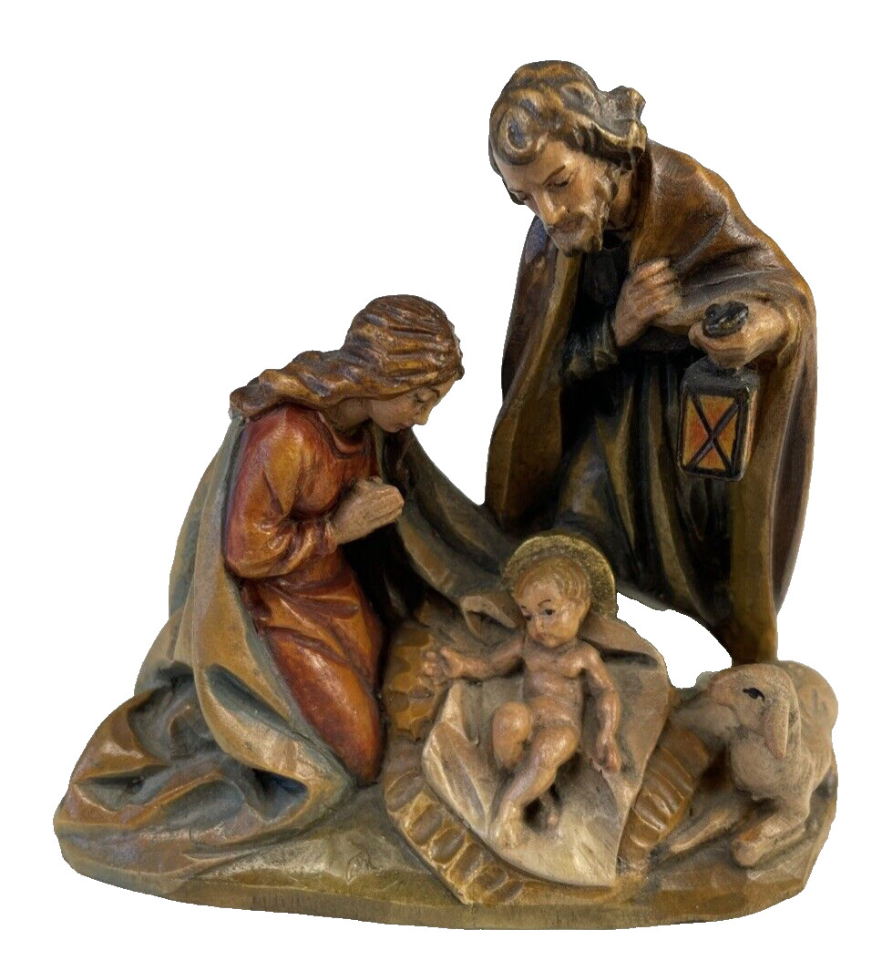 Vintage Oswald Demetz Deur Hand Carved & Painted Italian Nativity Crèche RARE
