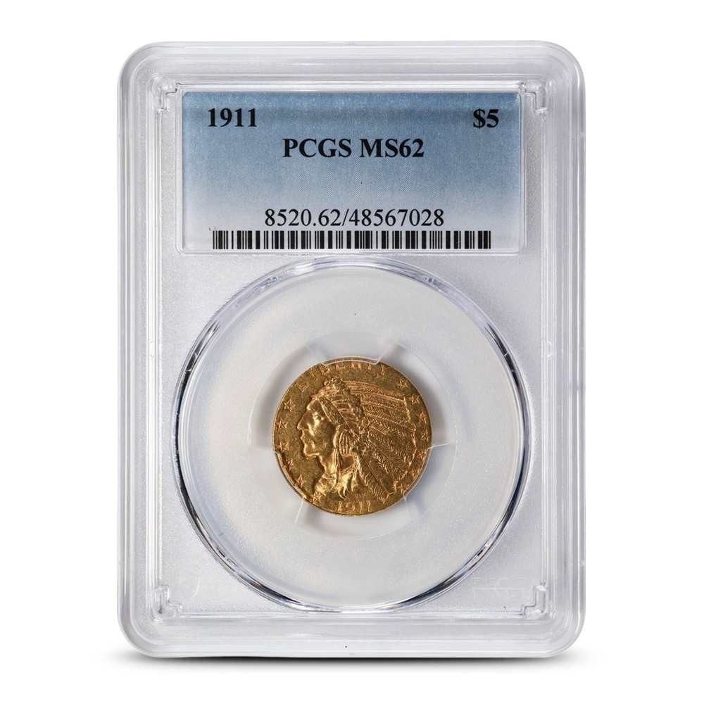 1911 Pre-33 $5 Indian Gold Half Eagle Coin PCGS MS62